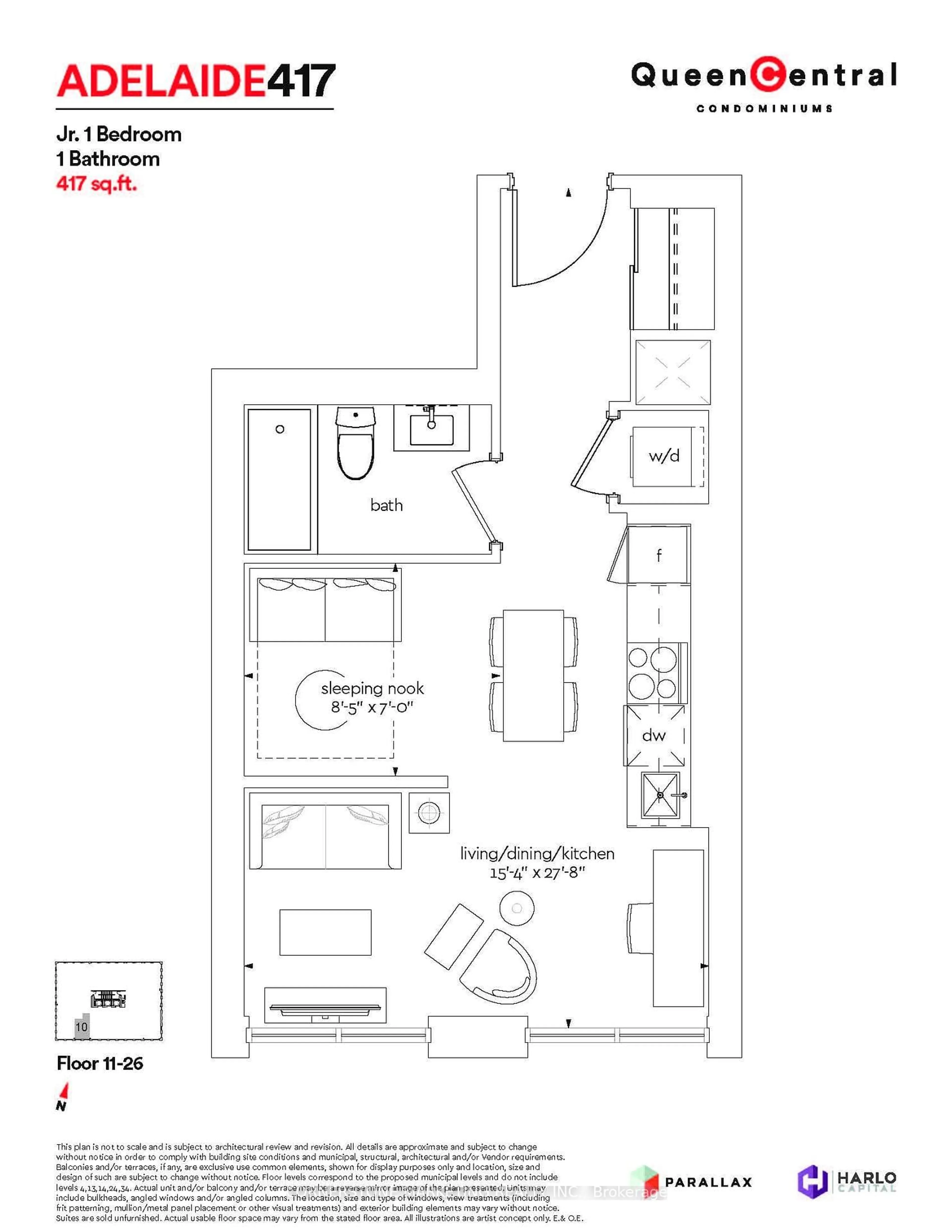 Floor plan for 100 Queen St #2010, Toronto Ontario M4C 0B5