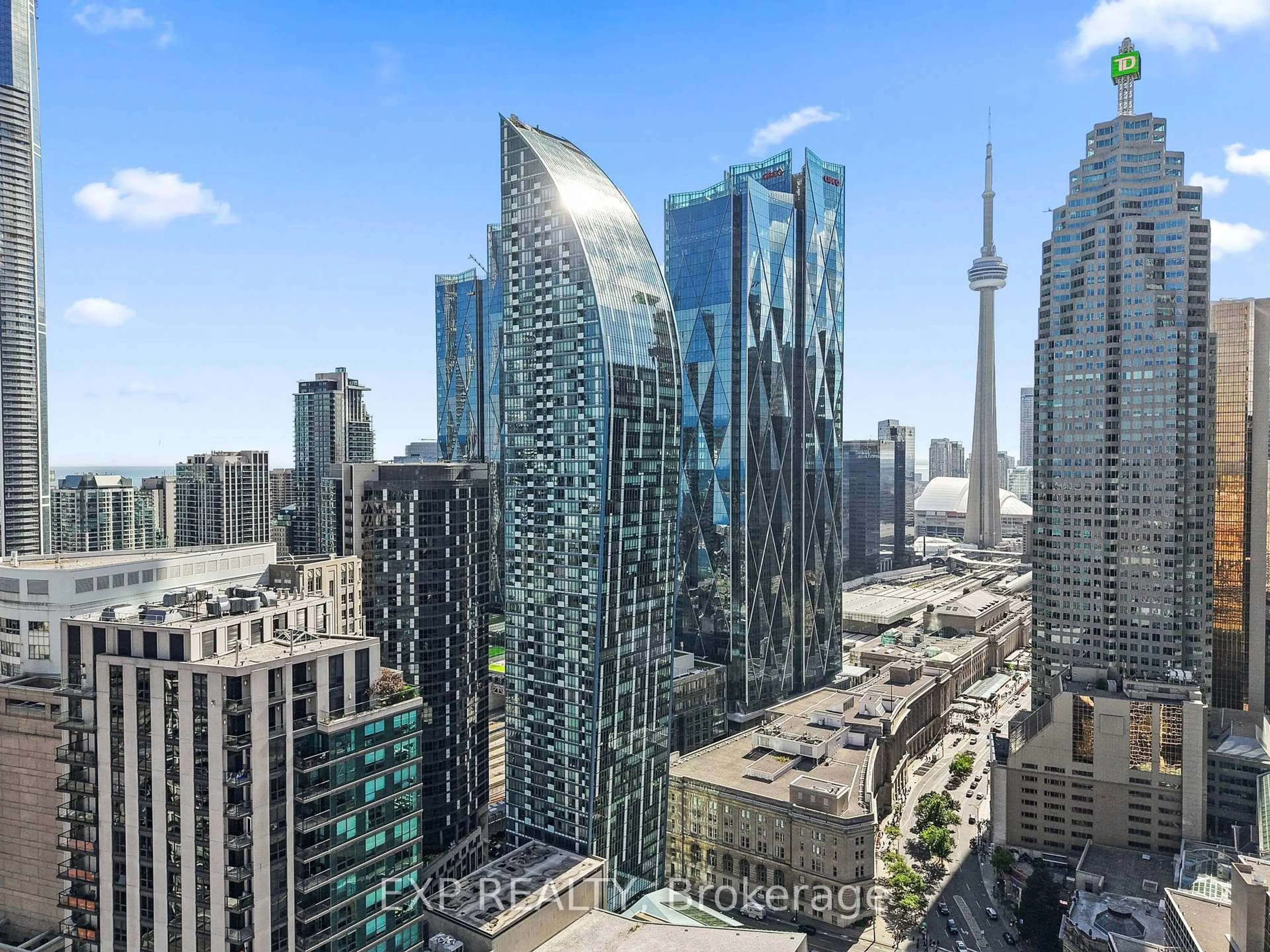 A pic from outside/outdoor area/front of a property/back of a property/a pic from drone, city buildings view from balcony for 8 The Esplanade #3510, Toronto Ontario M5E 0A6