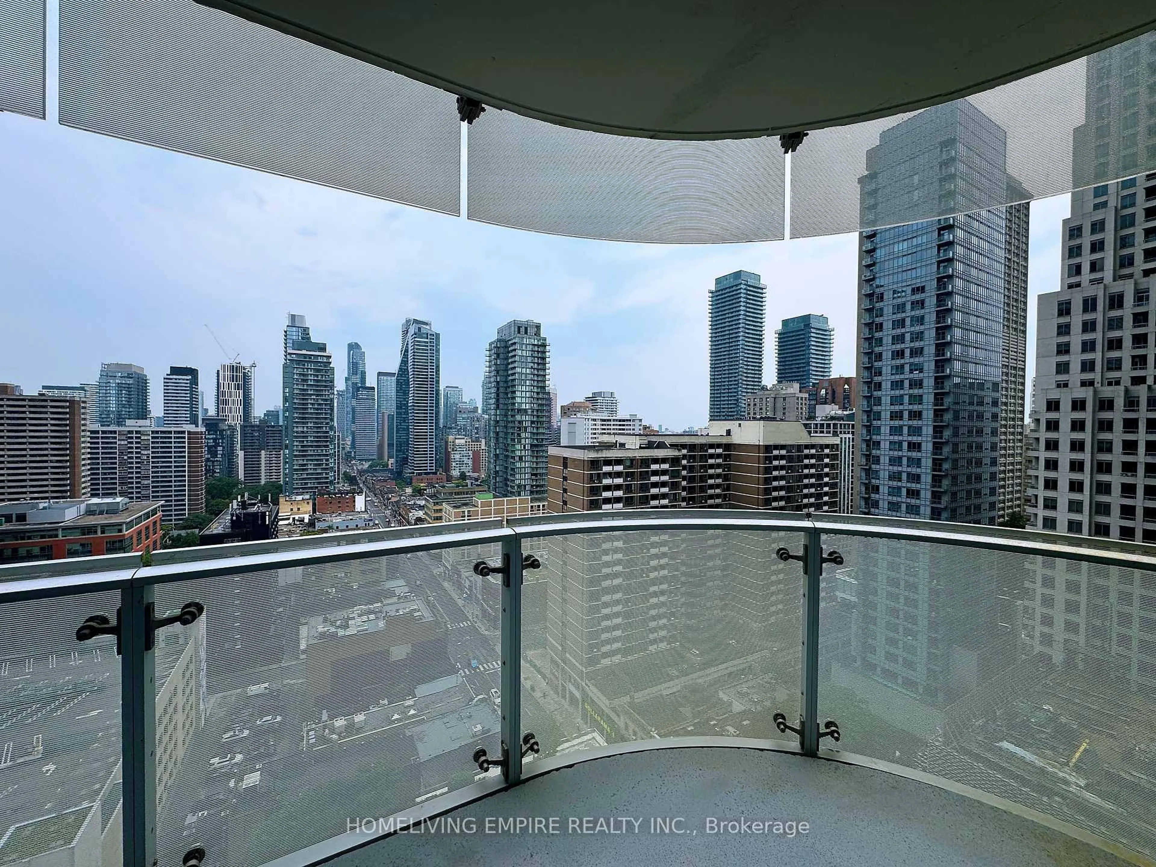 Balcony in the apartment, city buildings view from balcony for 1 Bloor St #1606, Toronto Ontario M4W 0A8