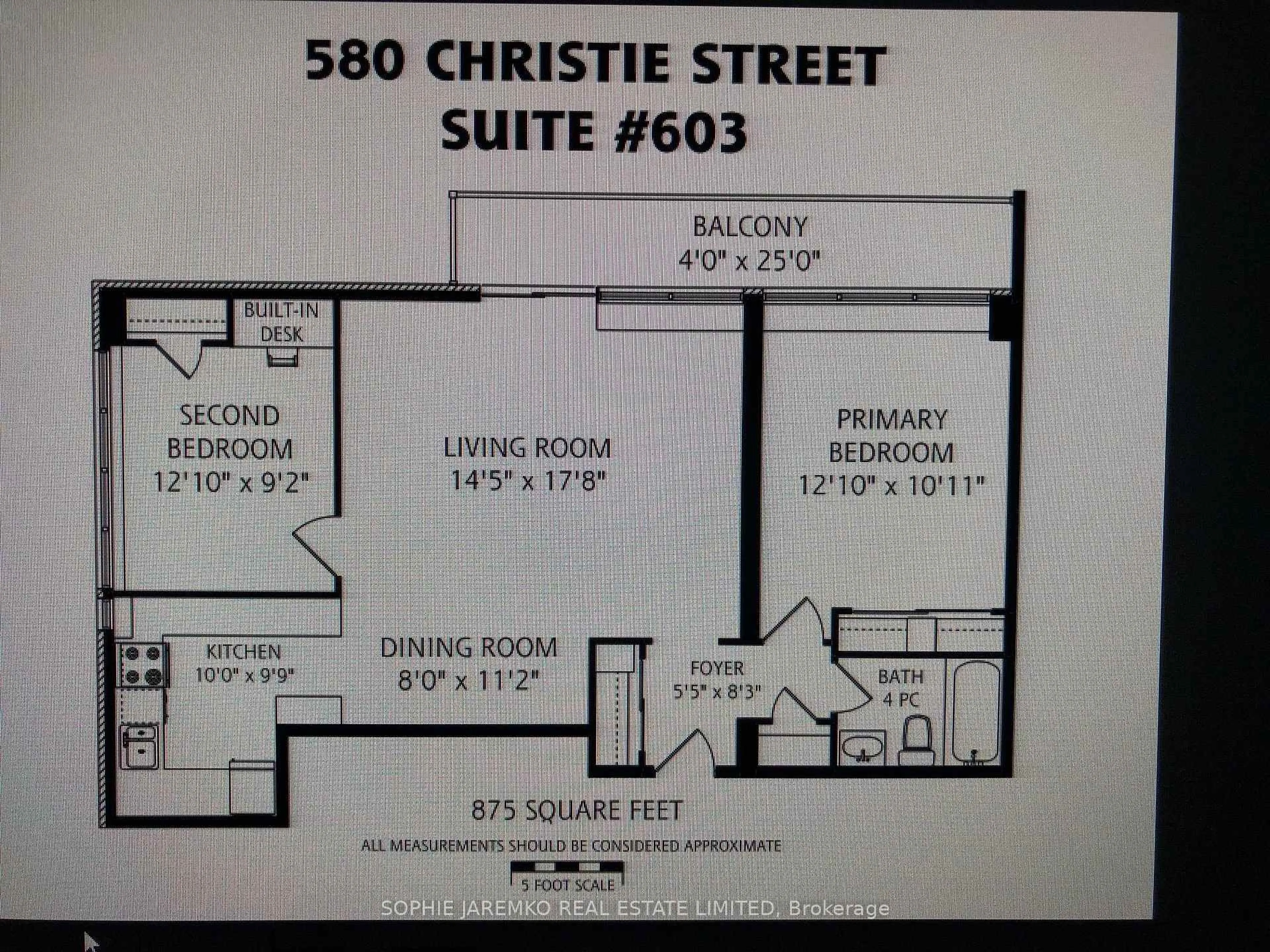 Floor plan for 580 Christie St #603, Toronto Ontario M6G 3E3