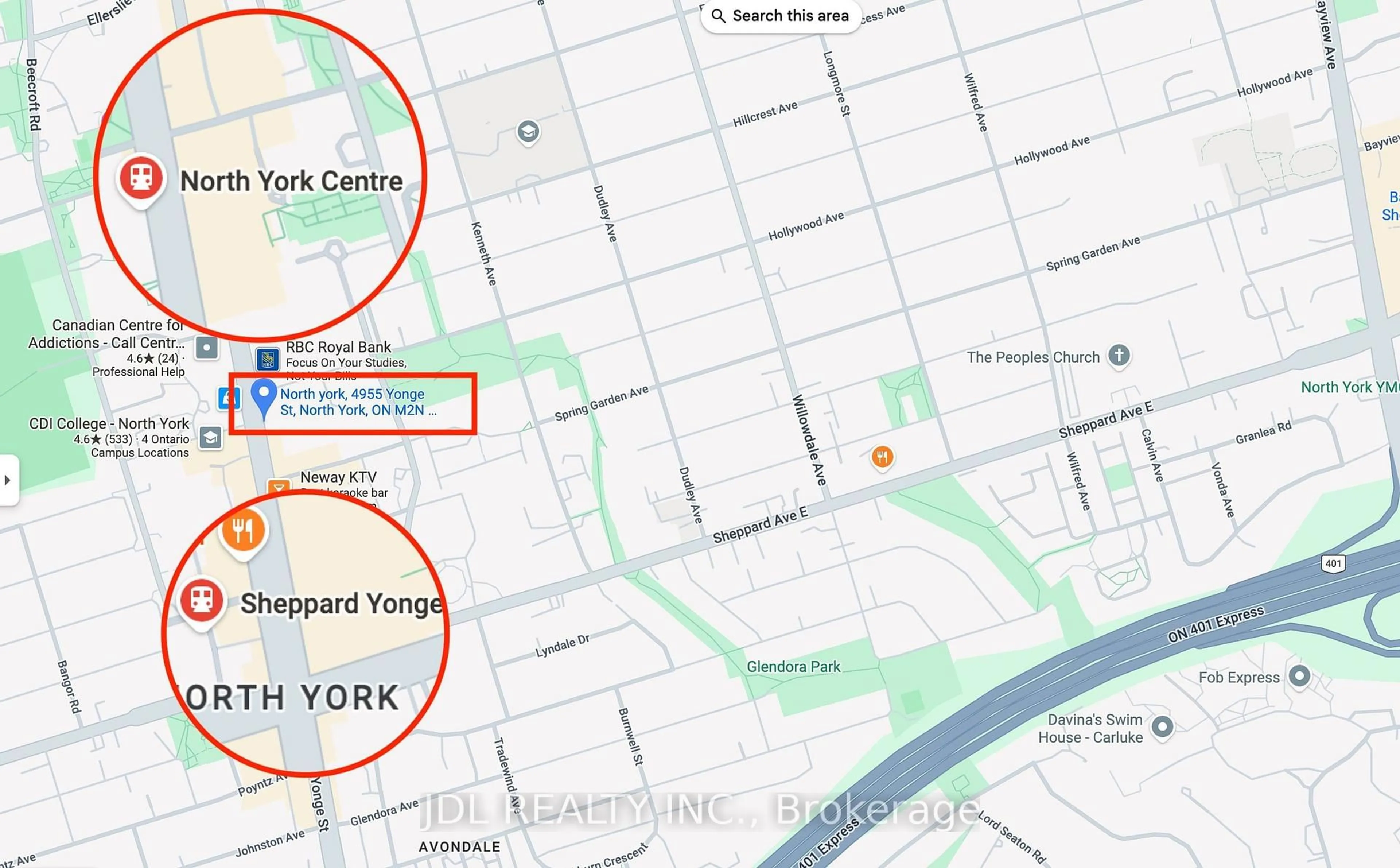 Picture of a map for 4955 Yonge St #1010, Toronto Ontario M2N 5N6