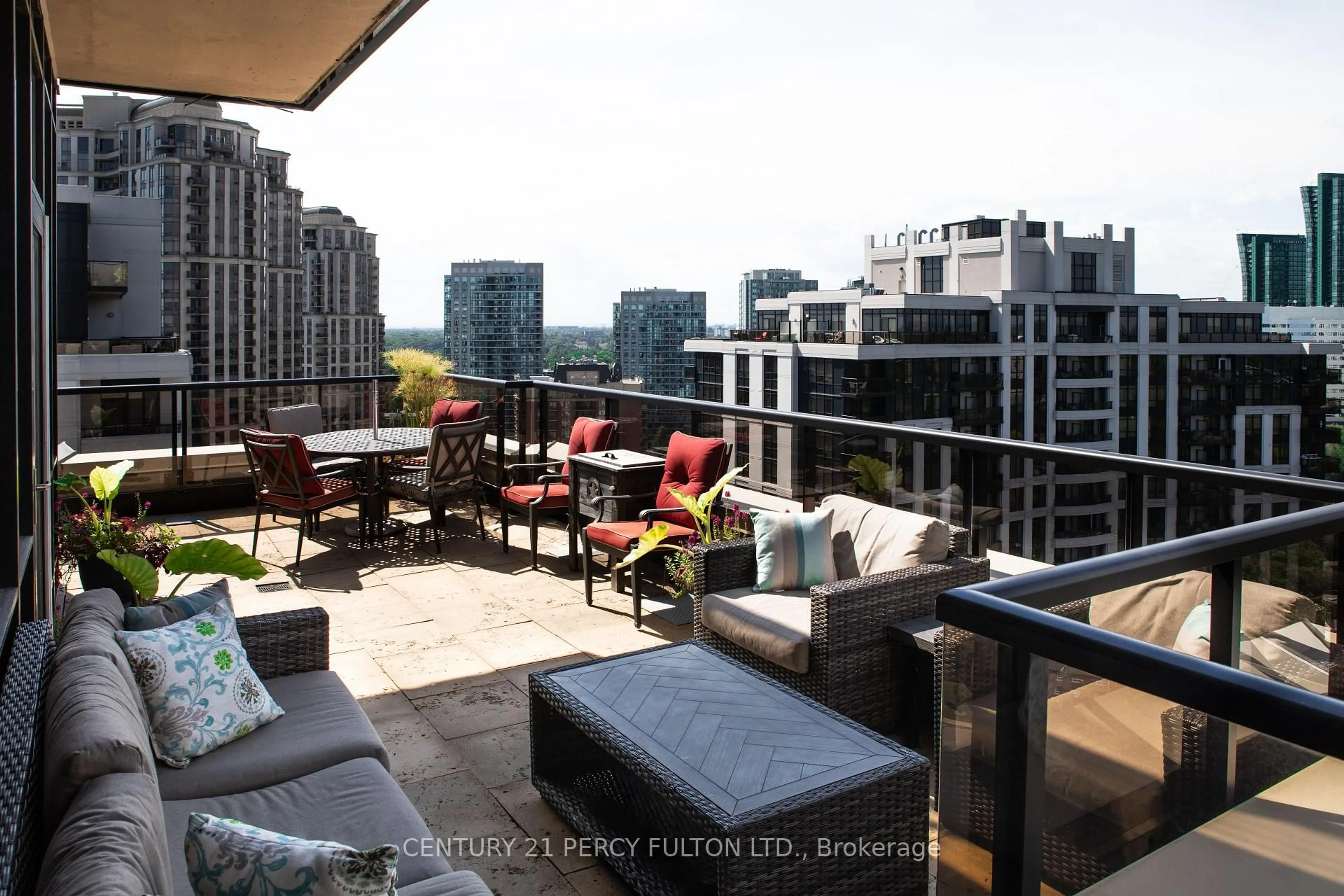 Patio, city buildings view from balcony for 100 Harrison Garden Blvd #PH14, Toronto Ontario M2N 0C2
