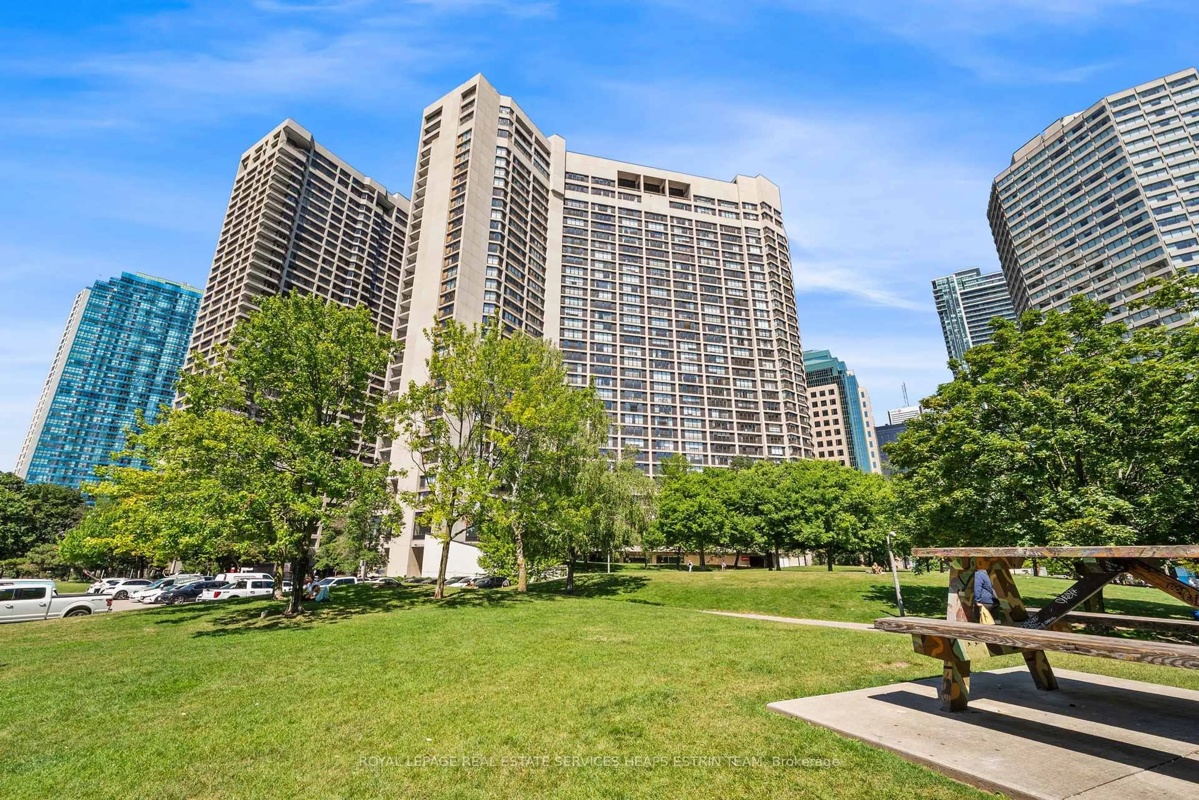 Patio, city buildings view from balcony for 33 Harbour Sq ##411, Toronto Ontario M5J 2G2