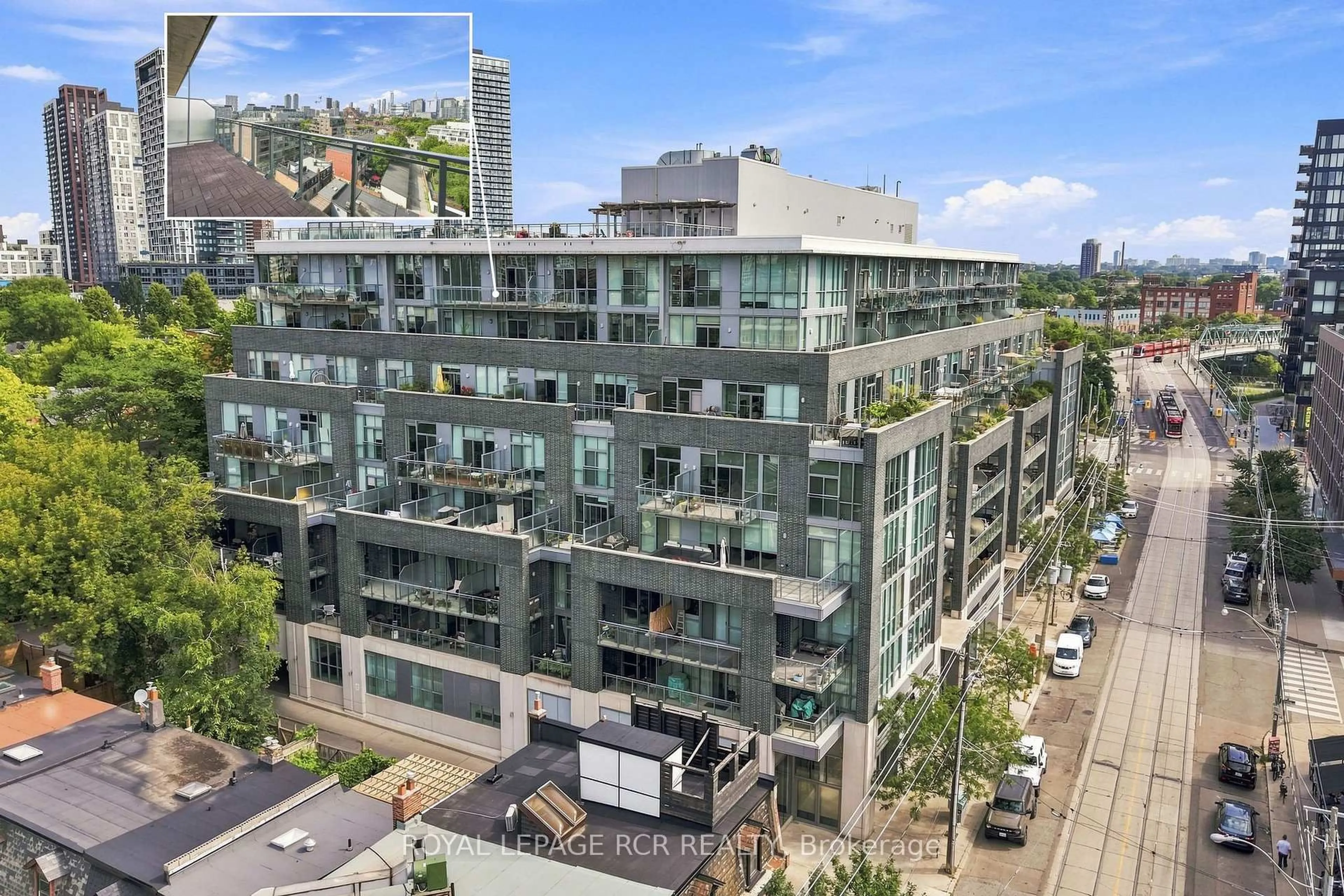 A pic from outside/outdoor area/front of a property/back of a property/a pic from drone, city buildings view from balcony for 510 King St #804, Toronto Ontario M5A 0E5