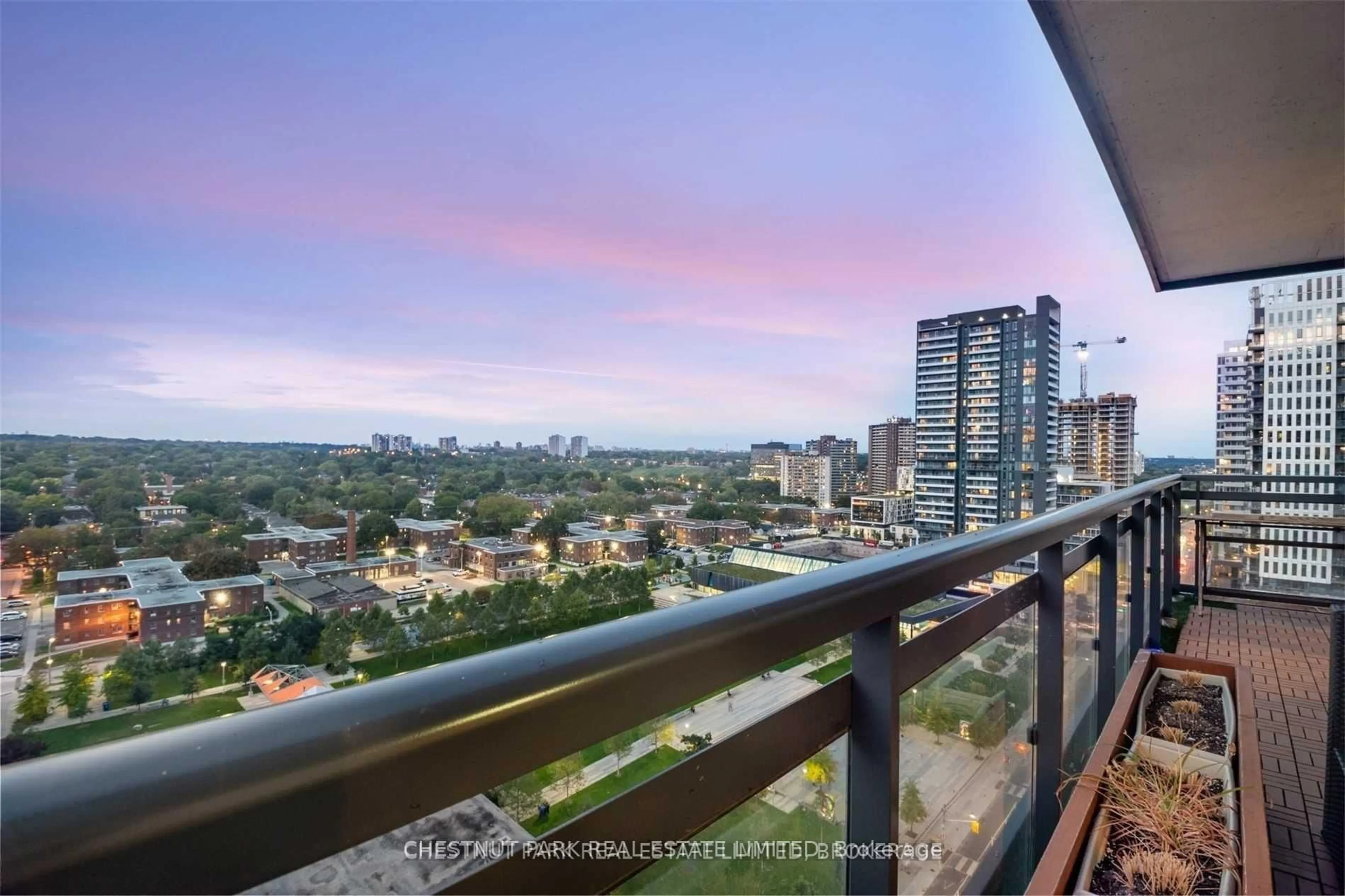 Balcony in the apartment, city buildings view from balcony for 225 Sackville St #1009, Toronto Ontario M5A 0B9