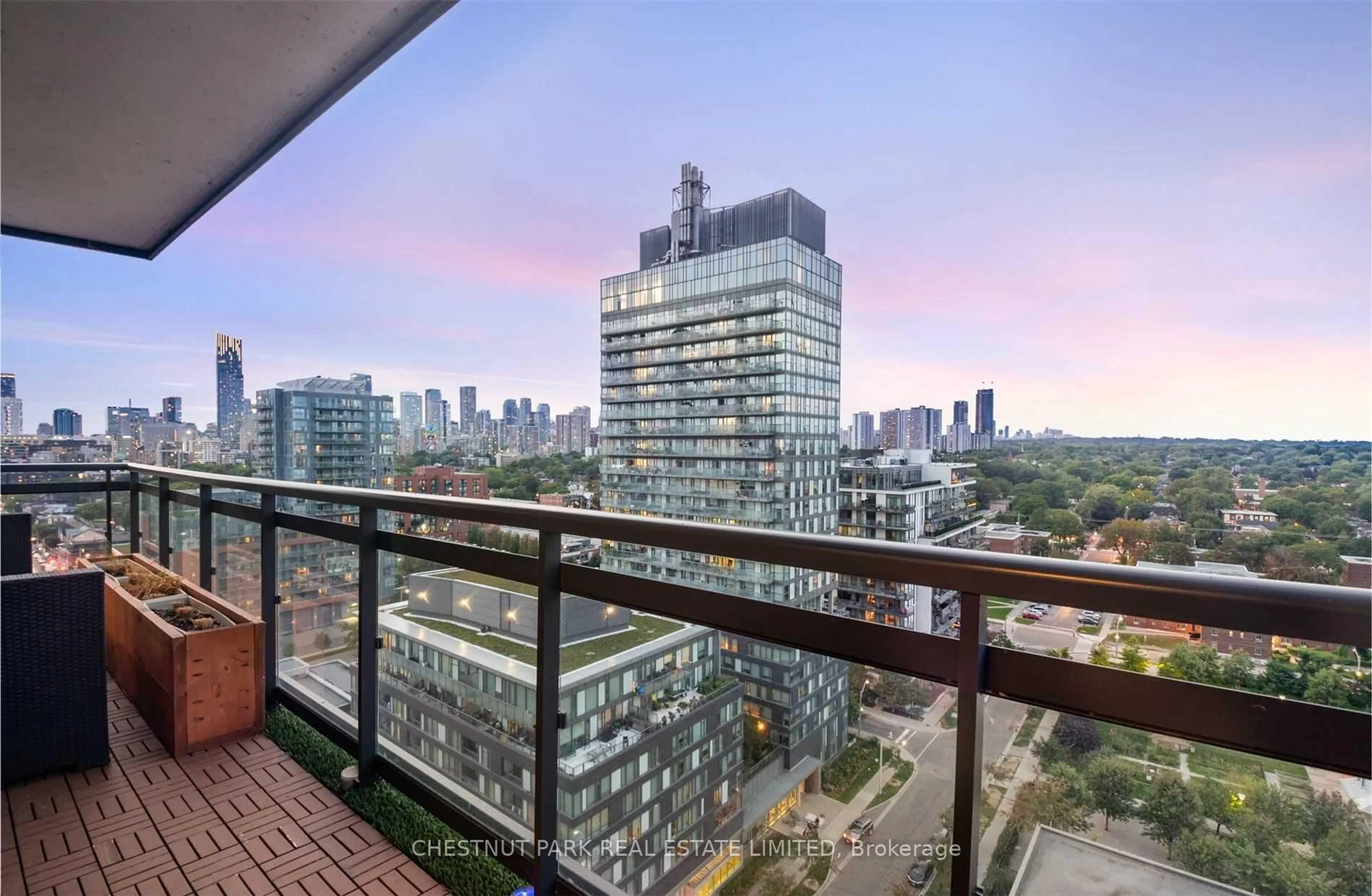 Balcony in the apartment, city buildings view from balcony for 225 Sackville St #1009, Toronto Ontario M5A 0B9