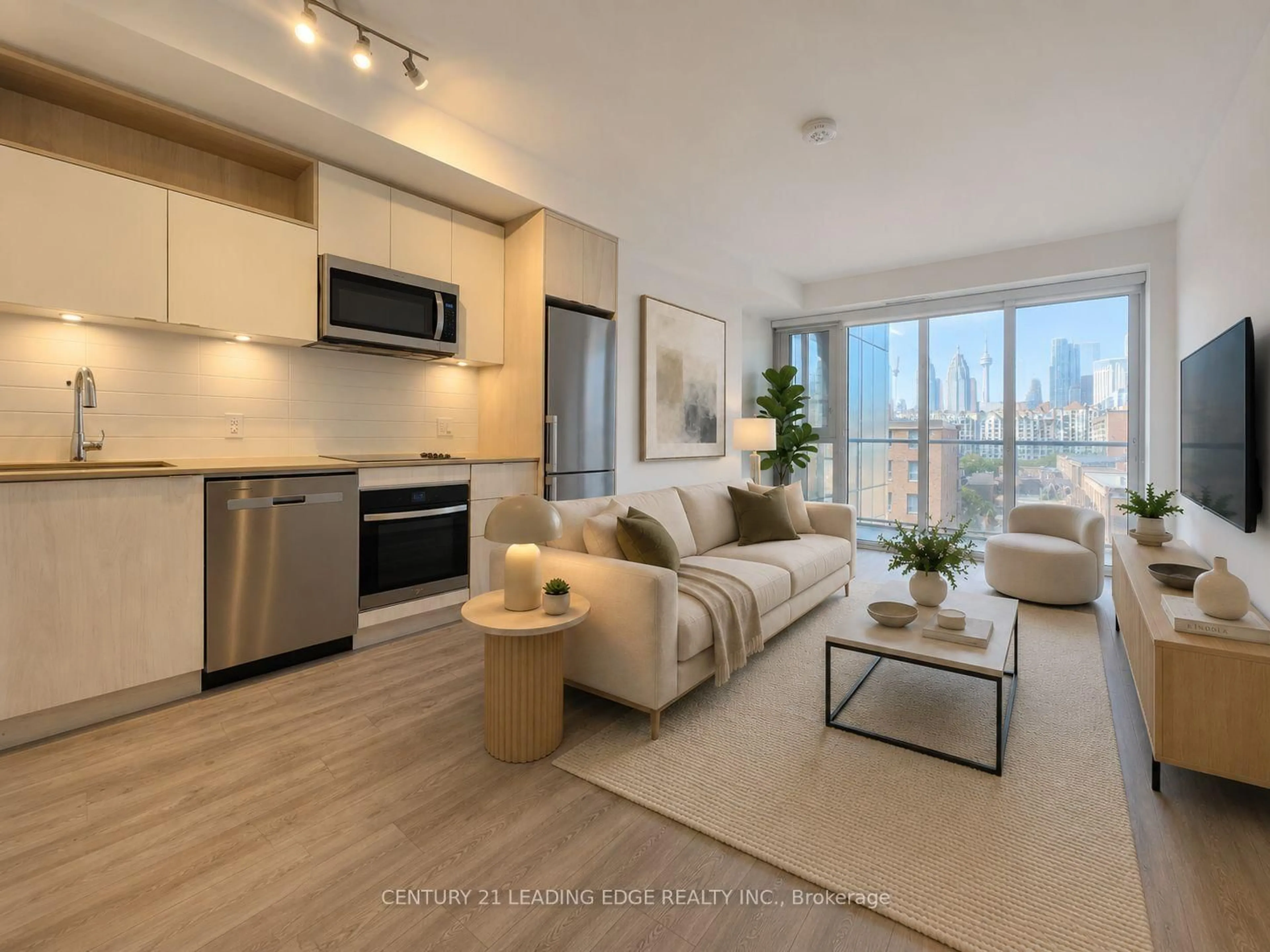 Living room with furniture, wood/laminate floor for 135 Lower Sherbourne St #565, Toronto Ontario M5A 1Y4