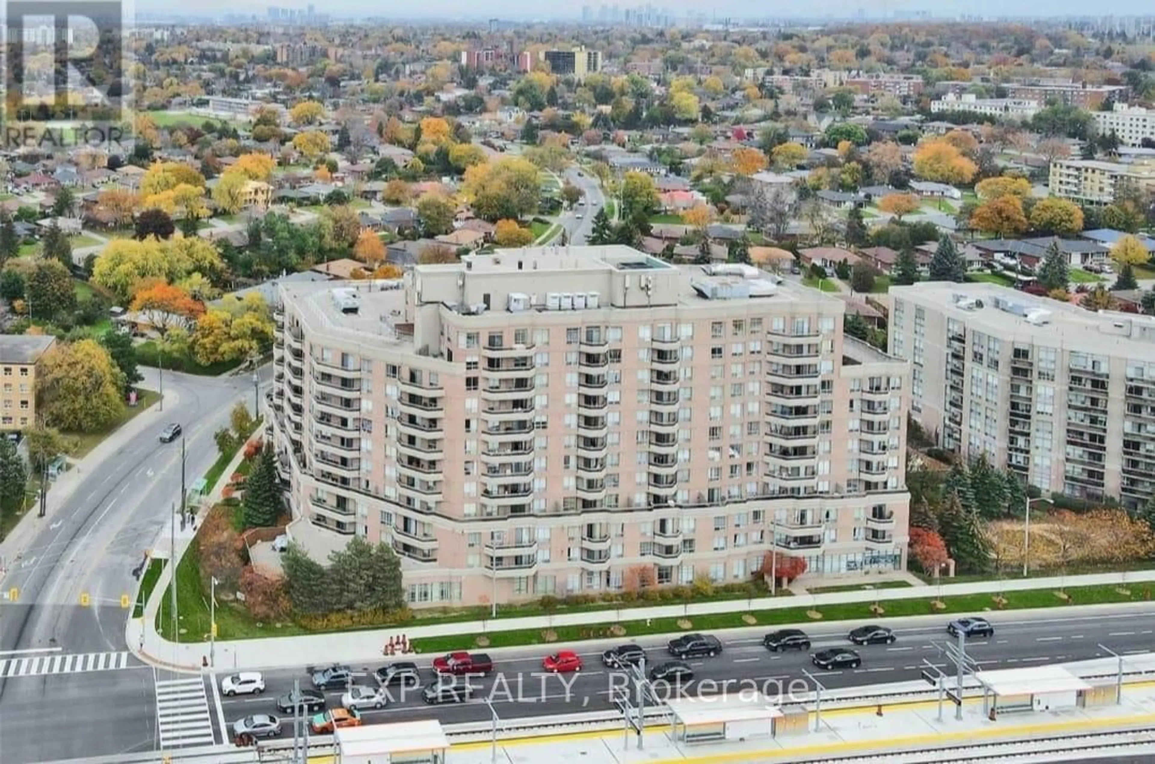 A pic from outside/outdoor area/front of a property/back of a property/a pic from drone, city buildings view from balcony for 1700 Eglinton Ave #522, Toronto Ontario M4A 1J7