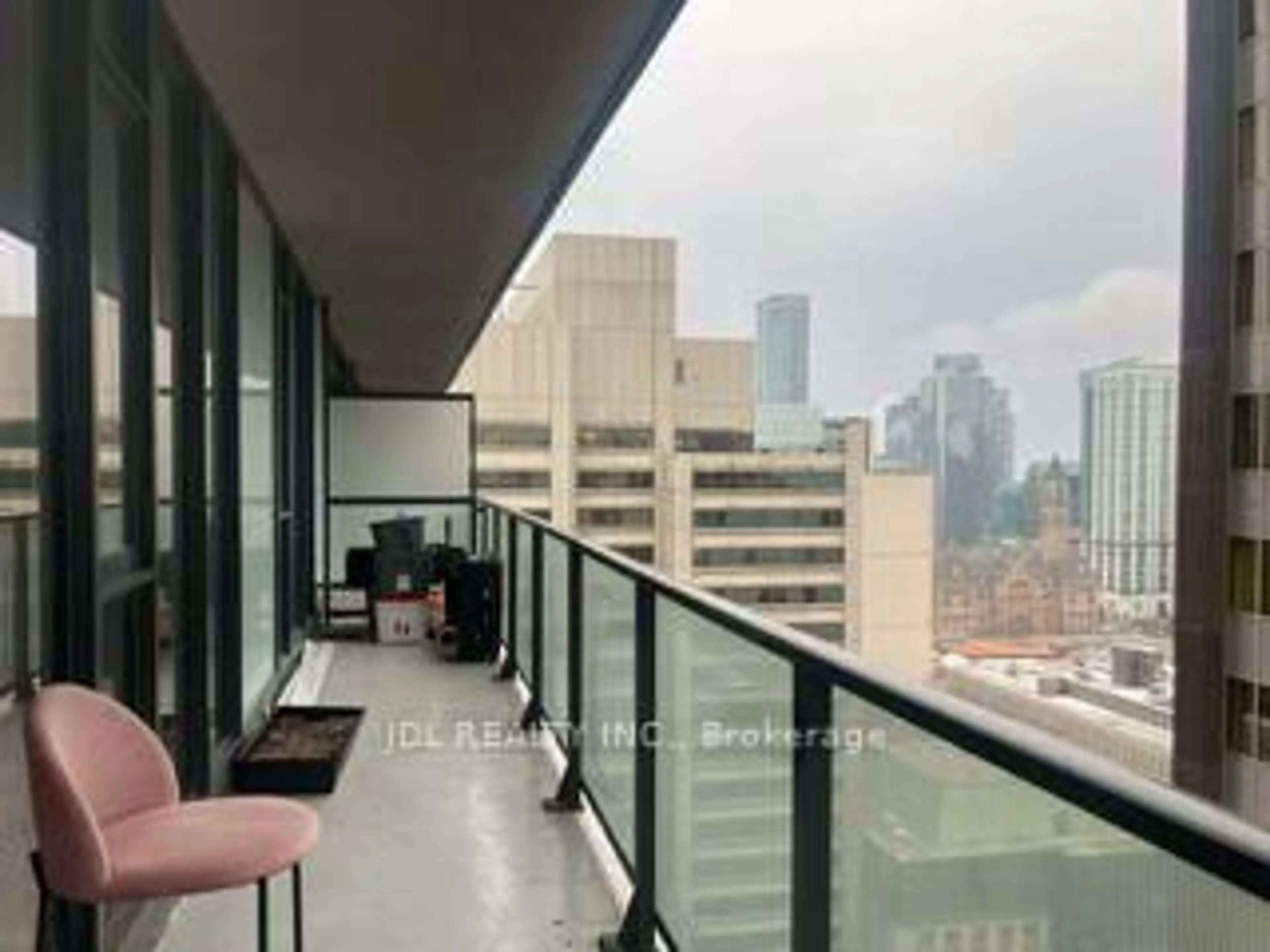 Balcony in the apartment, city buildings view from balcony for 426 University Ave #2703, Toronto Ontario M5G 1S9