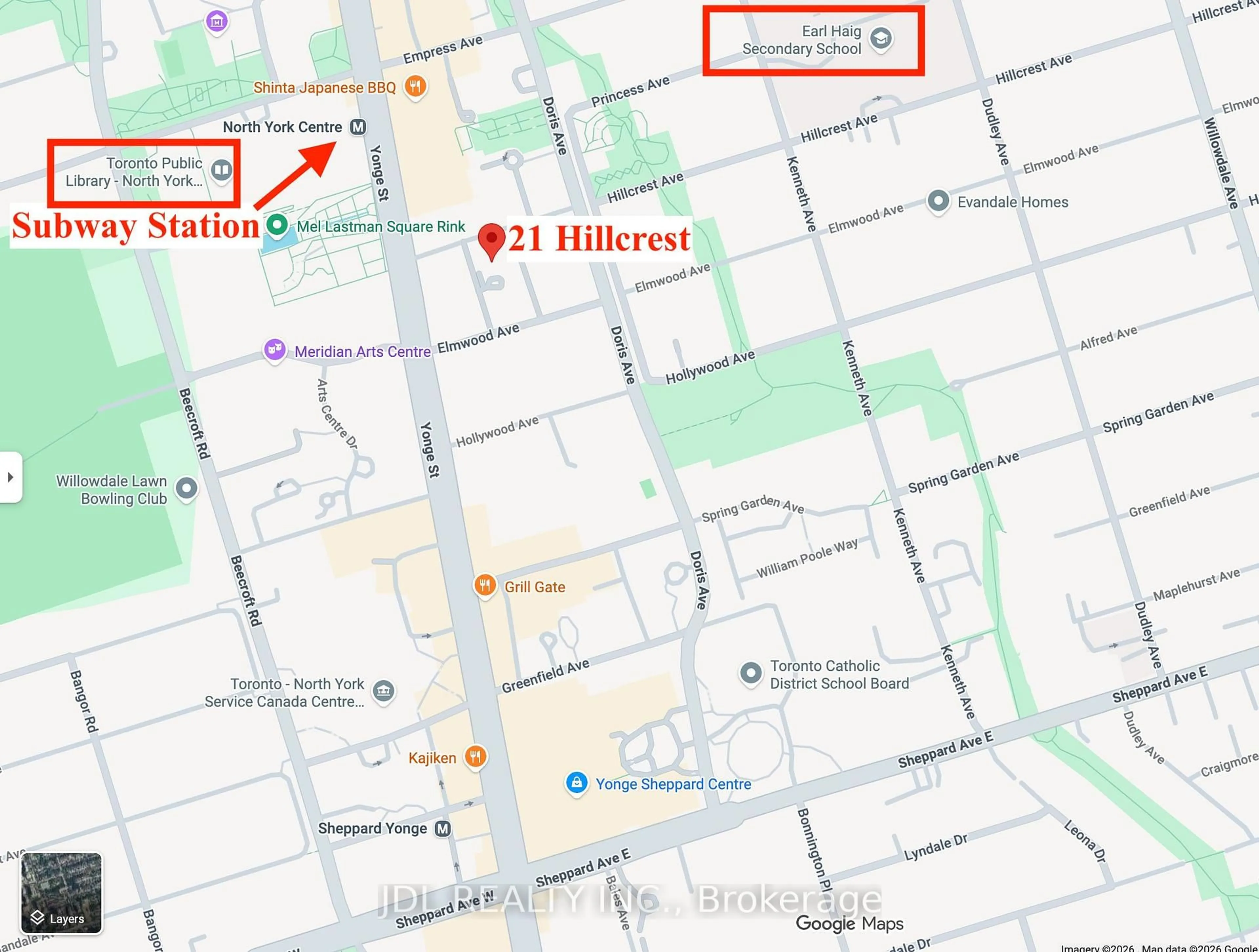 Picture of a map for 21 Hillcrest Ave #2005, Toronto Ontario M2N 7K2