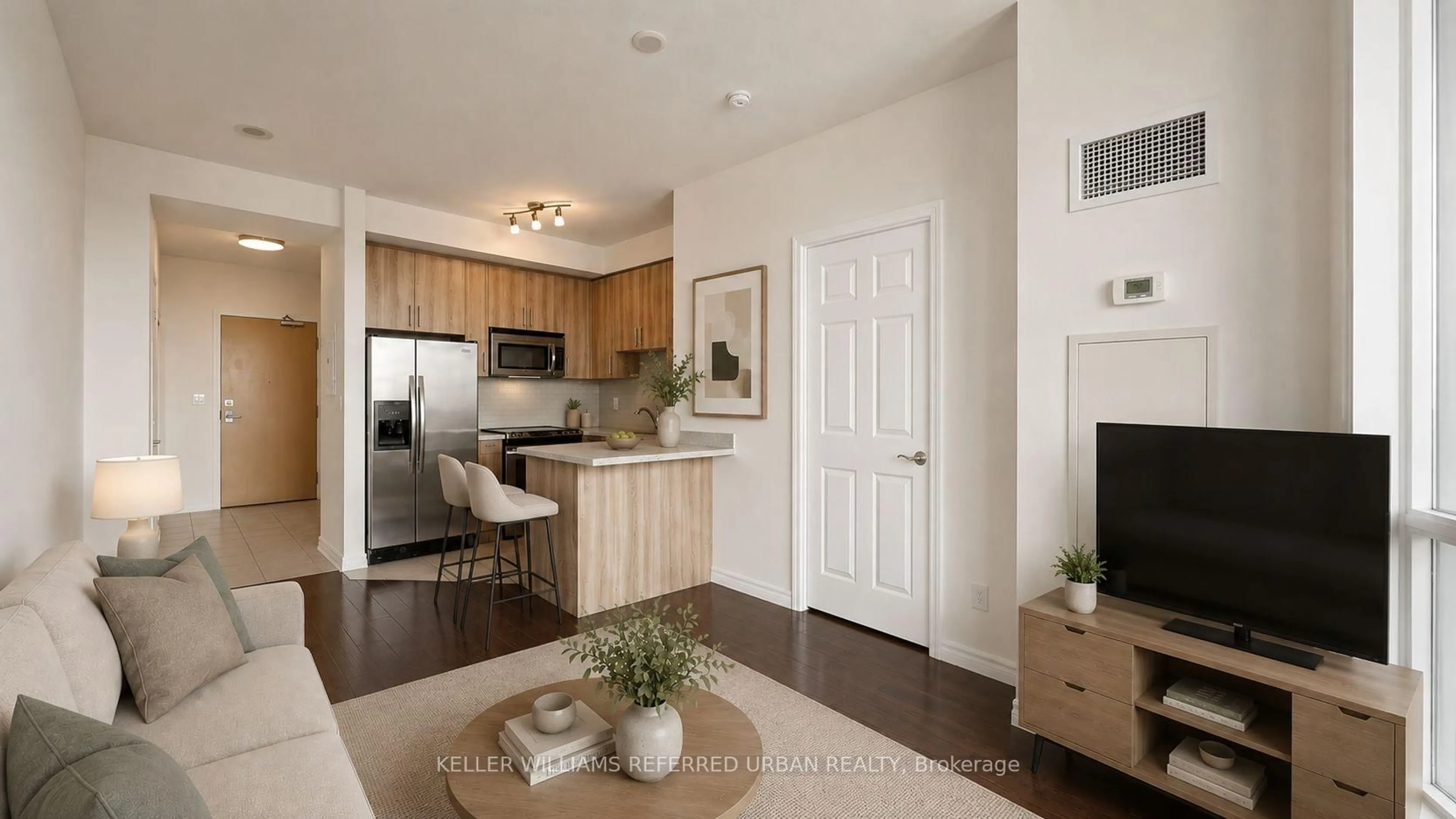 Open concept kitchen, wood/laminate floor for 18 Holmes Ave #912, Toronto Ontario M2N 0E1