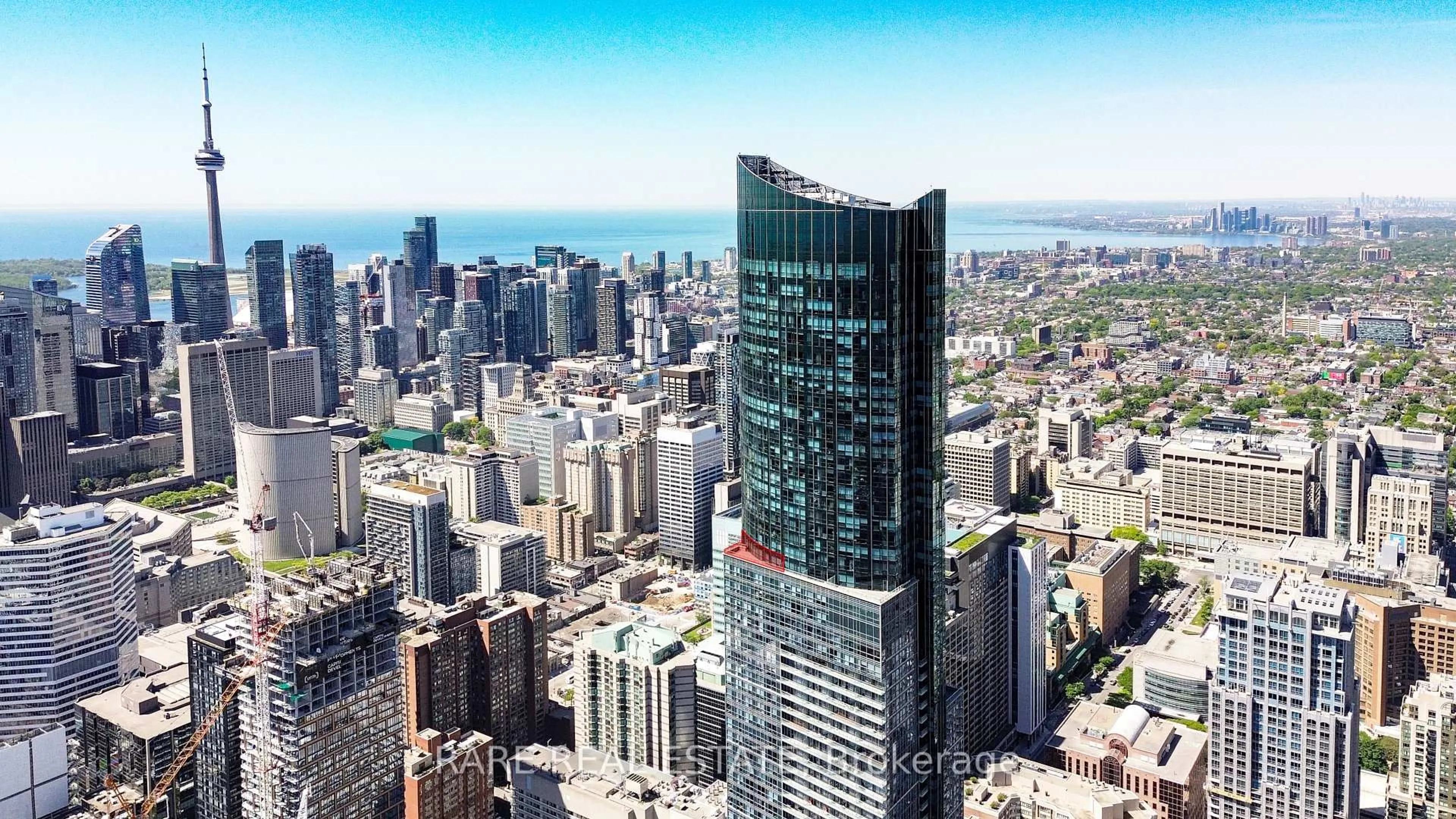 A pic from outside/outdoor area/front of a property/back of a property/a pic from drone, city buildings view from balcony for 388 Yonge St #5907, Toronto Ontario M5B 0A4