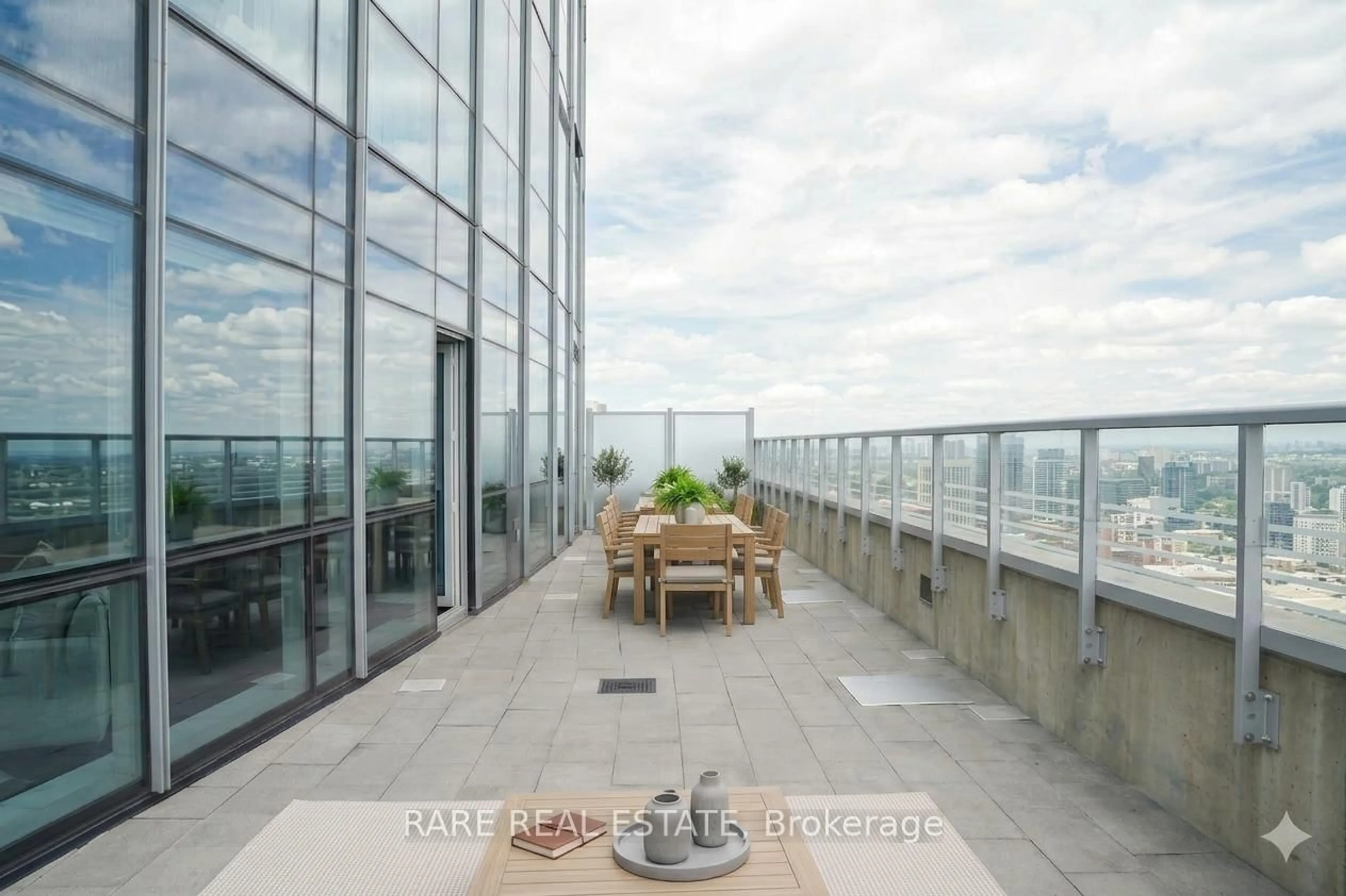 Patio, city buildings view from balcony for 388 Yonge St #5907, Toronto Ontario M5B 0A4