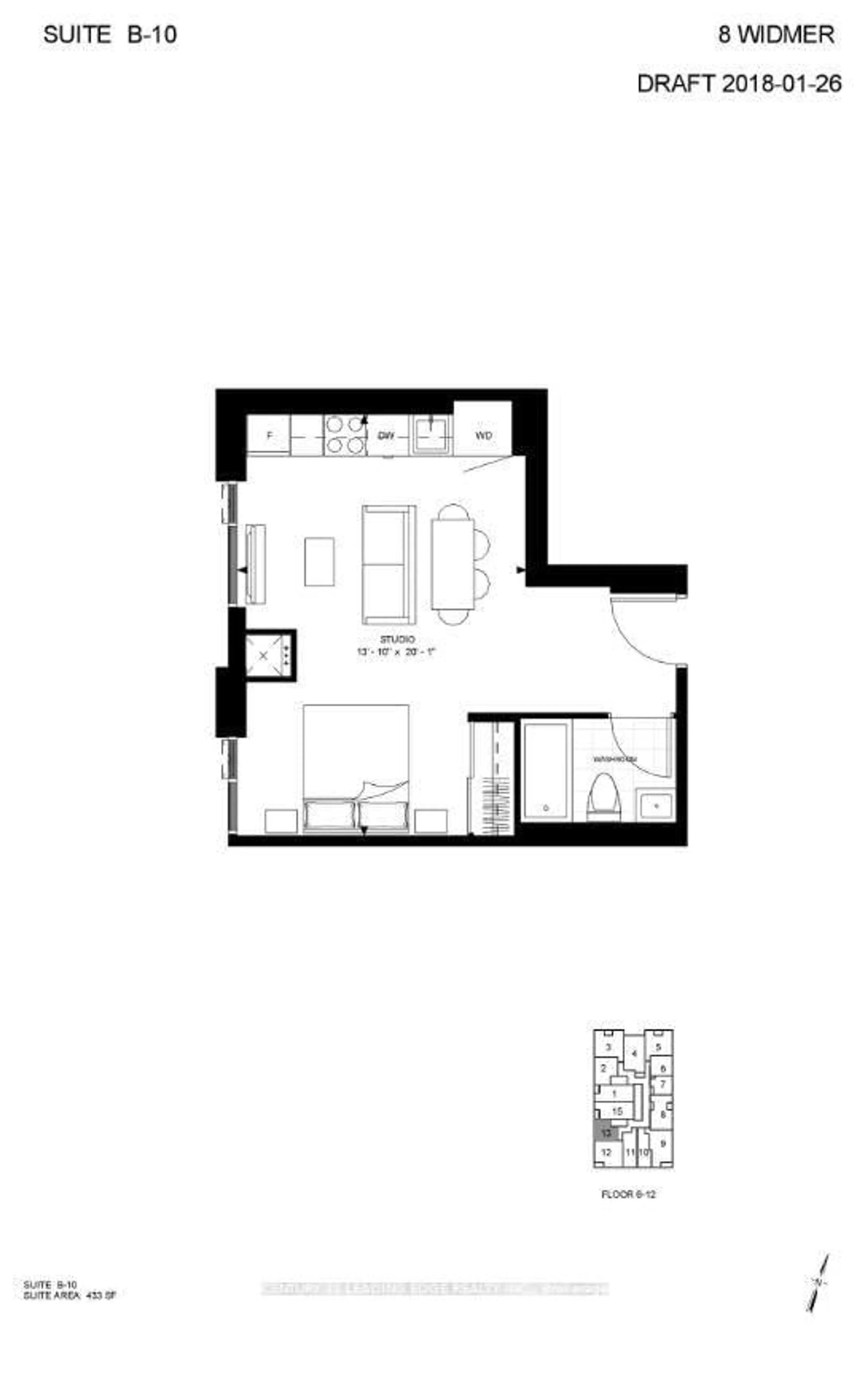 Floor plan for 8 WIDMER St #913, Toronto Ontario M5V 0W6