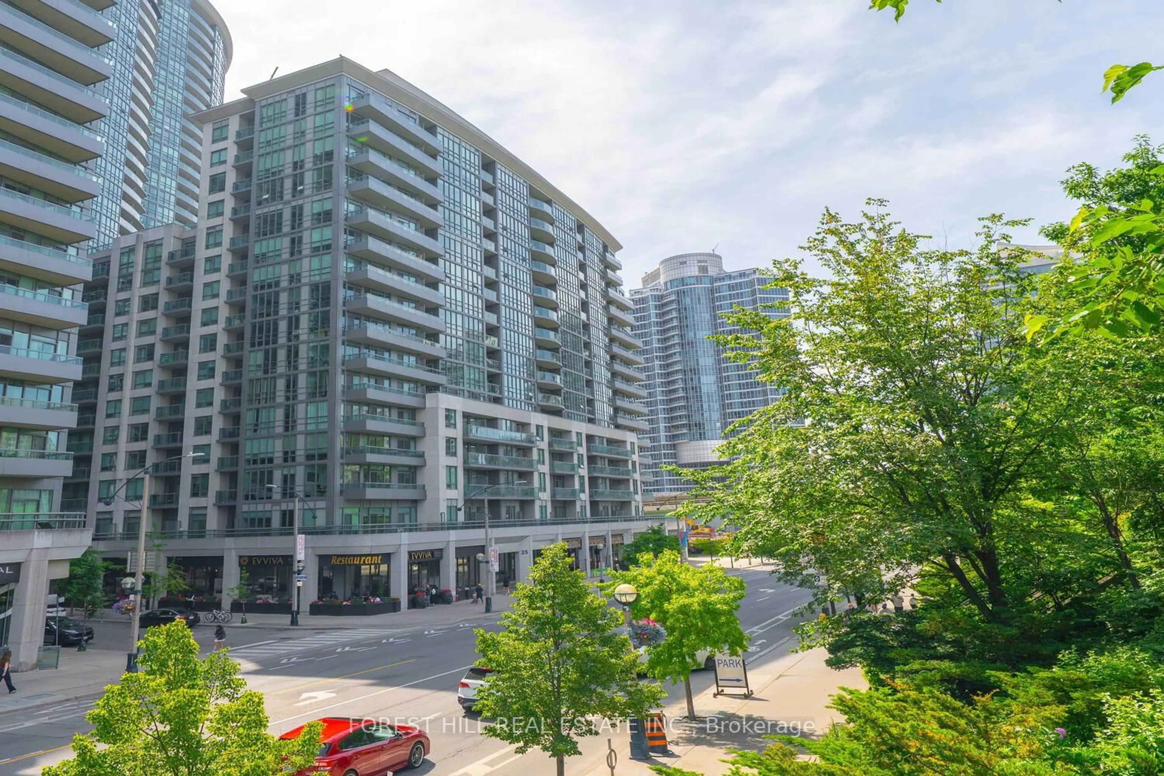 Patio, city buildings view from balcony for 25 Lower Simcoe St #1120, Toronto Ontario M5J 3A1