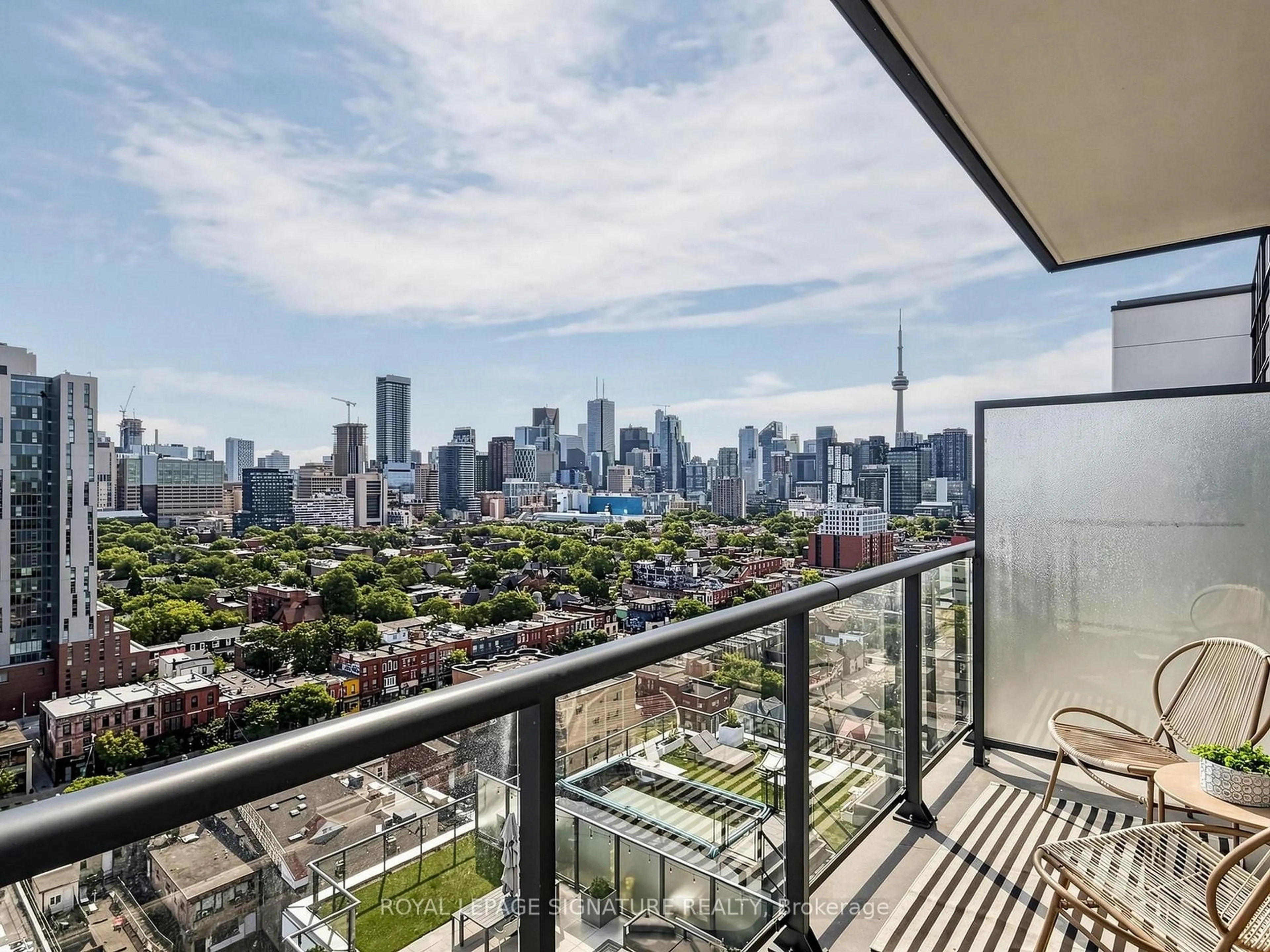Balcony in the apartment, city buildings view from balcony for 297 College St #PH2, Toronto Ontario M5T 0C2