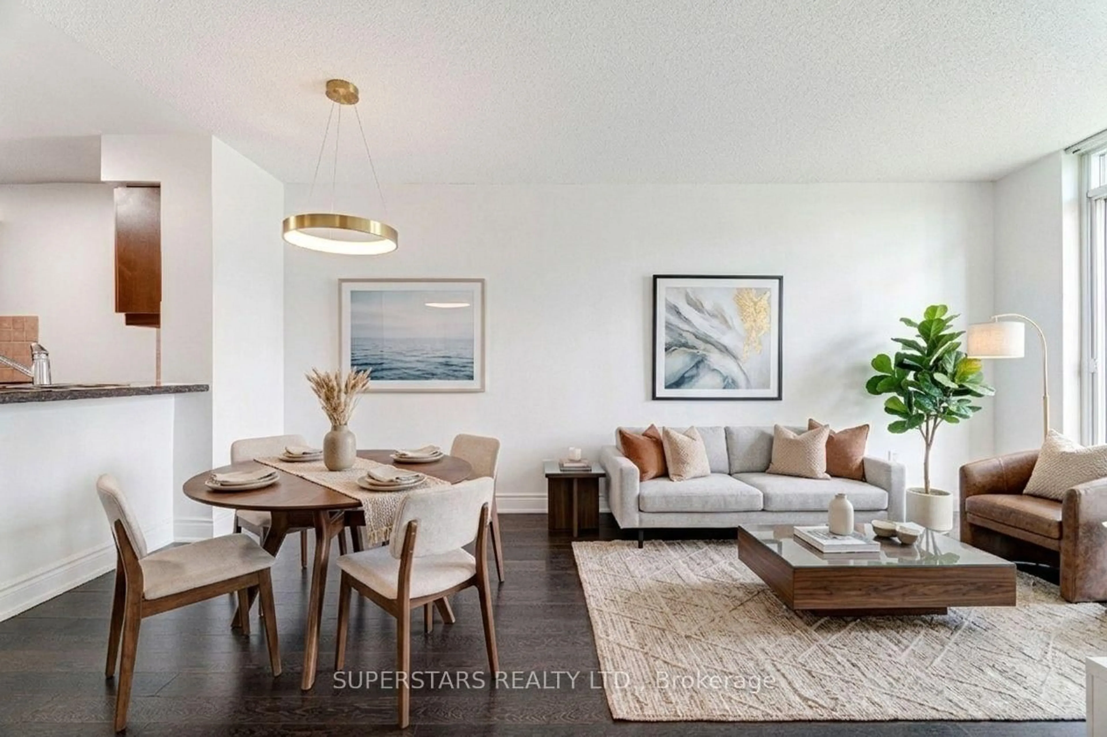 Living room with furniture, wood/laminate floor for 25 Greenview Ave #524, Toronto Ontario M2M 0A5