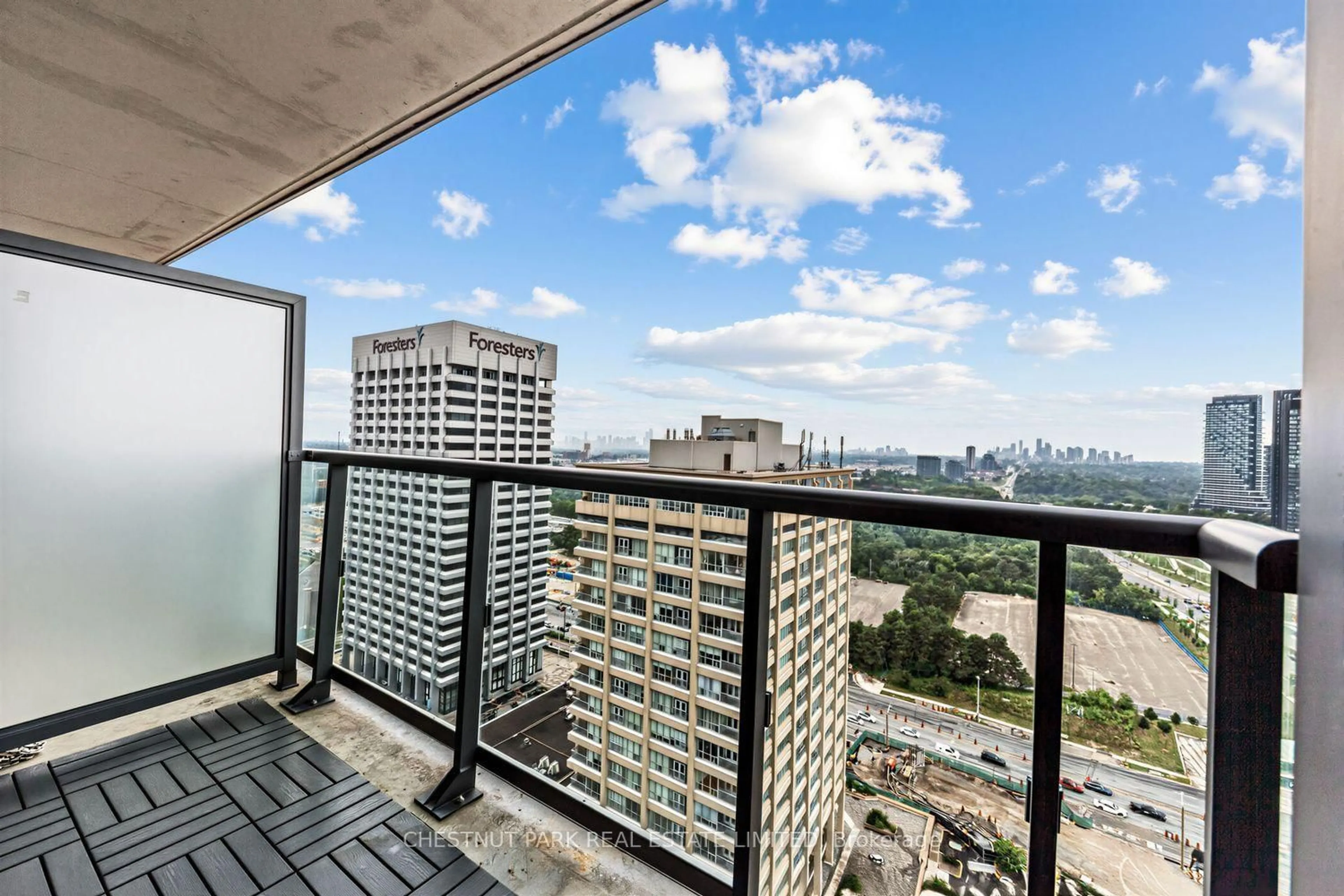 Balcony in the apartment, city buildings view from balcony for 6 Sonic Way #2401, Toronto Ontario M3C 0P1