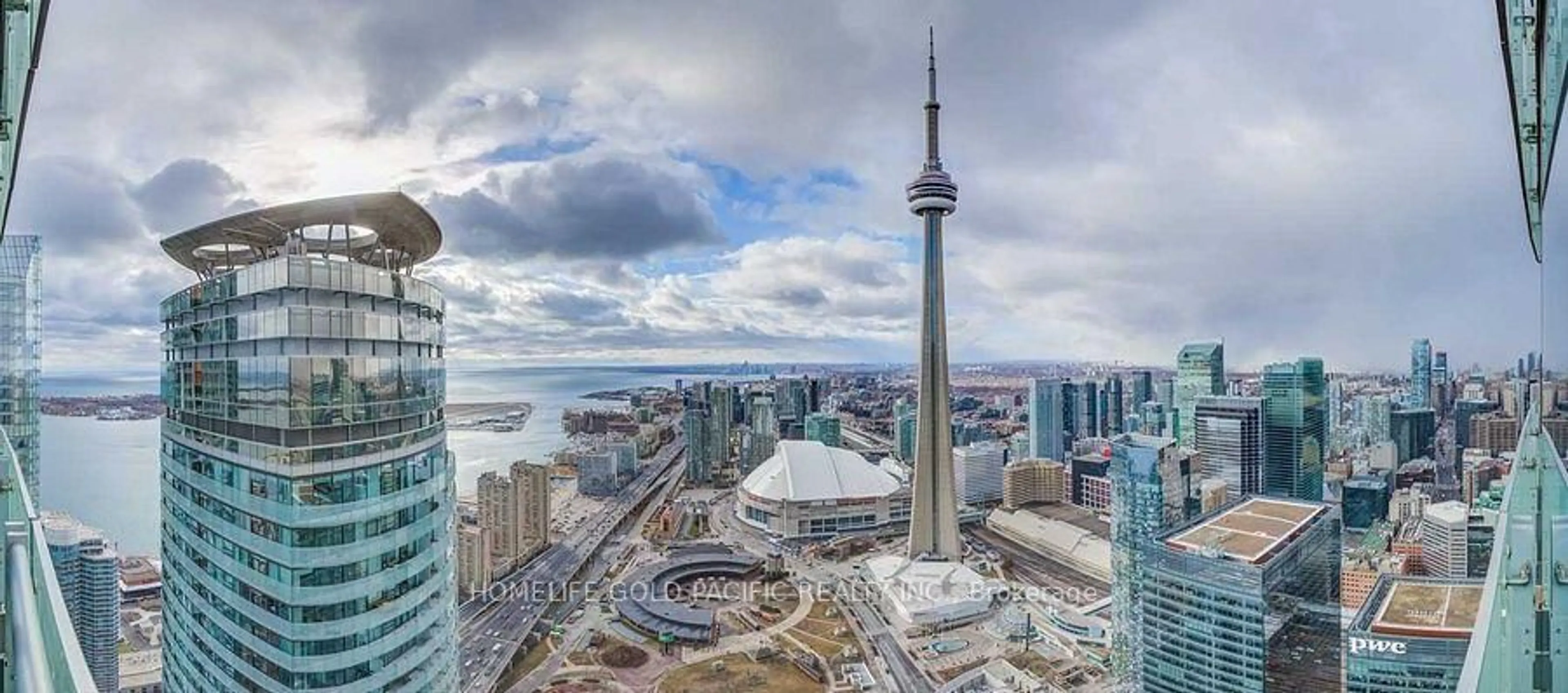 A pic from outside/outdoor area/front of a property/back of a property/a pic from drone, city buildings view from balcony for 14 York St #5208, Toronto Ontario M5J 0B1