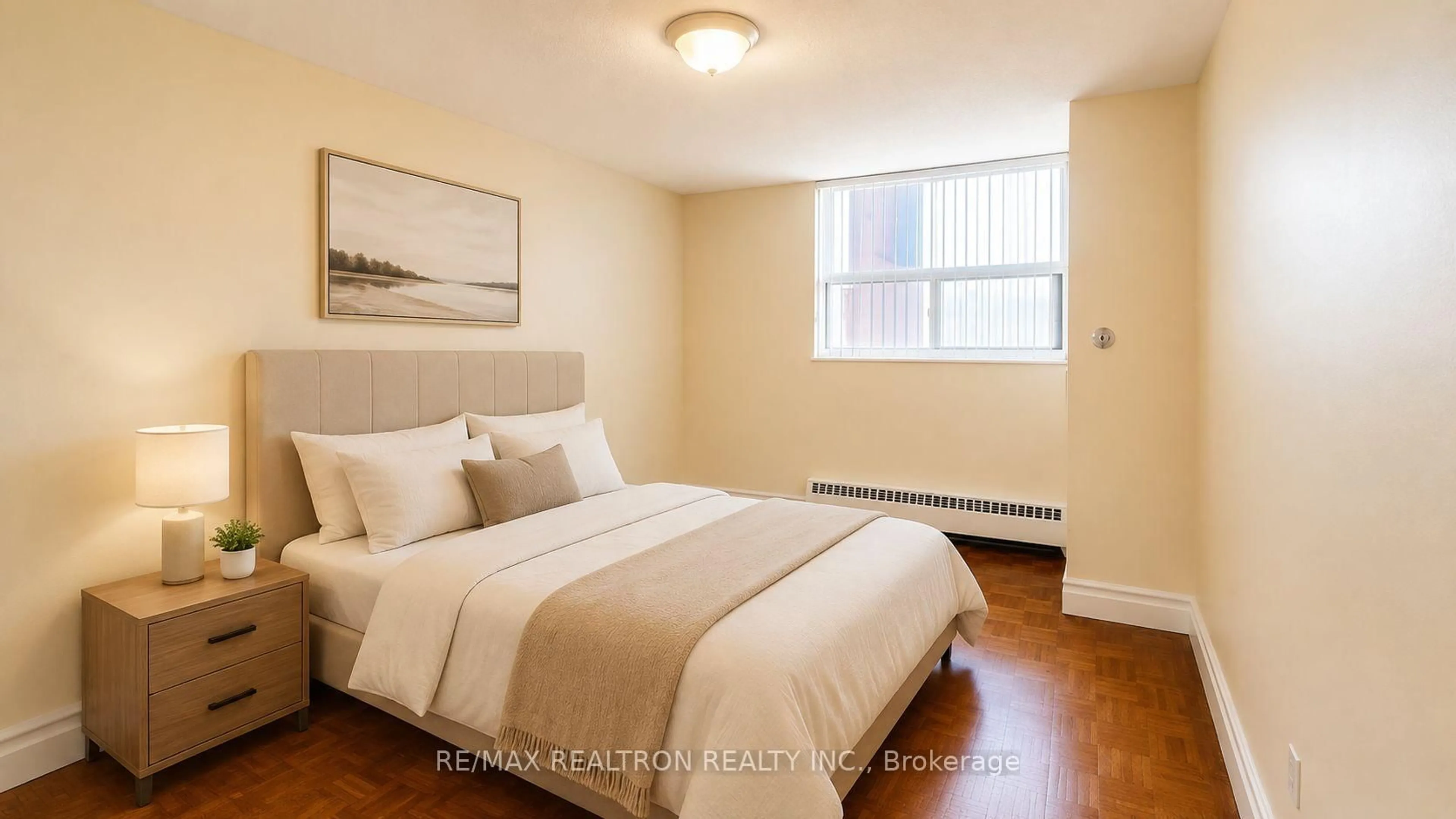 Bedroom with bed, wood/laminate floor for 5949 Yonge St #304, Toronto Ontario M2M 3V8