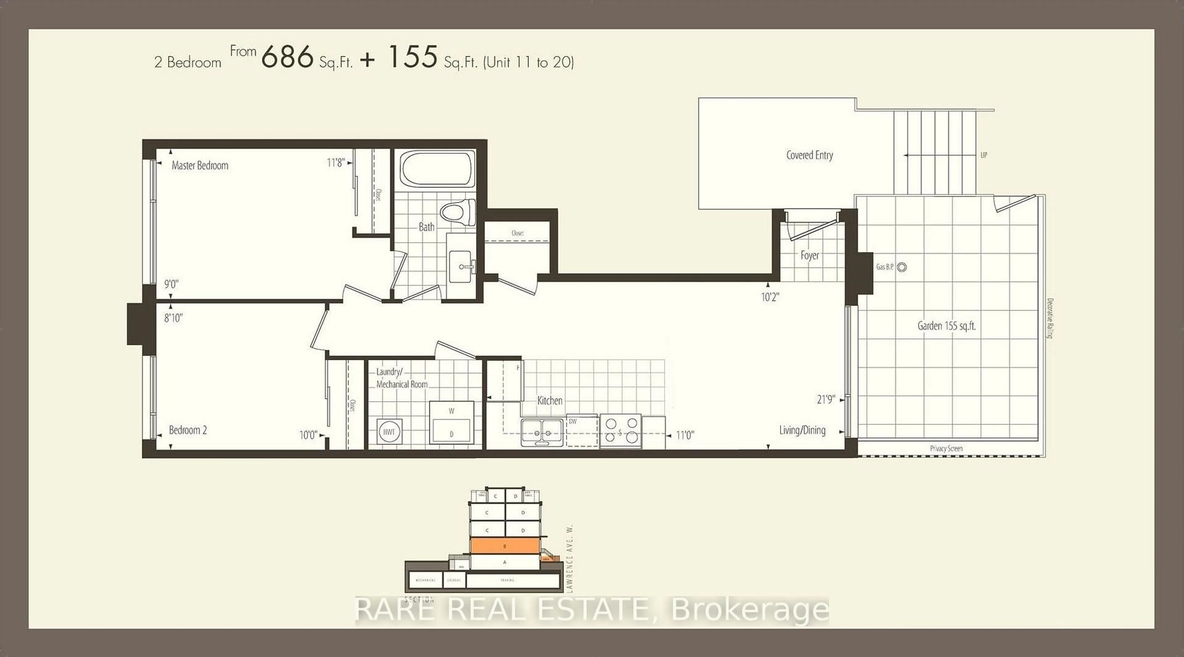 Floor plan for 639 Lawrence Ave #208, Toronto Ontario M6A 1A9