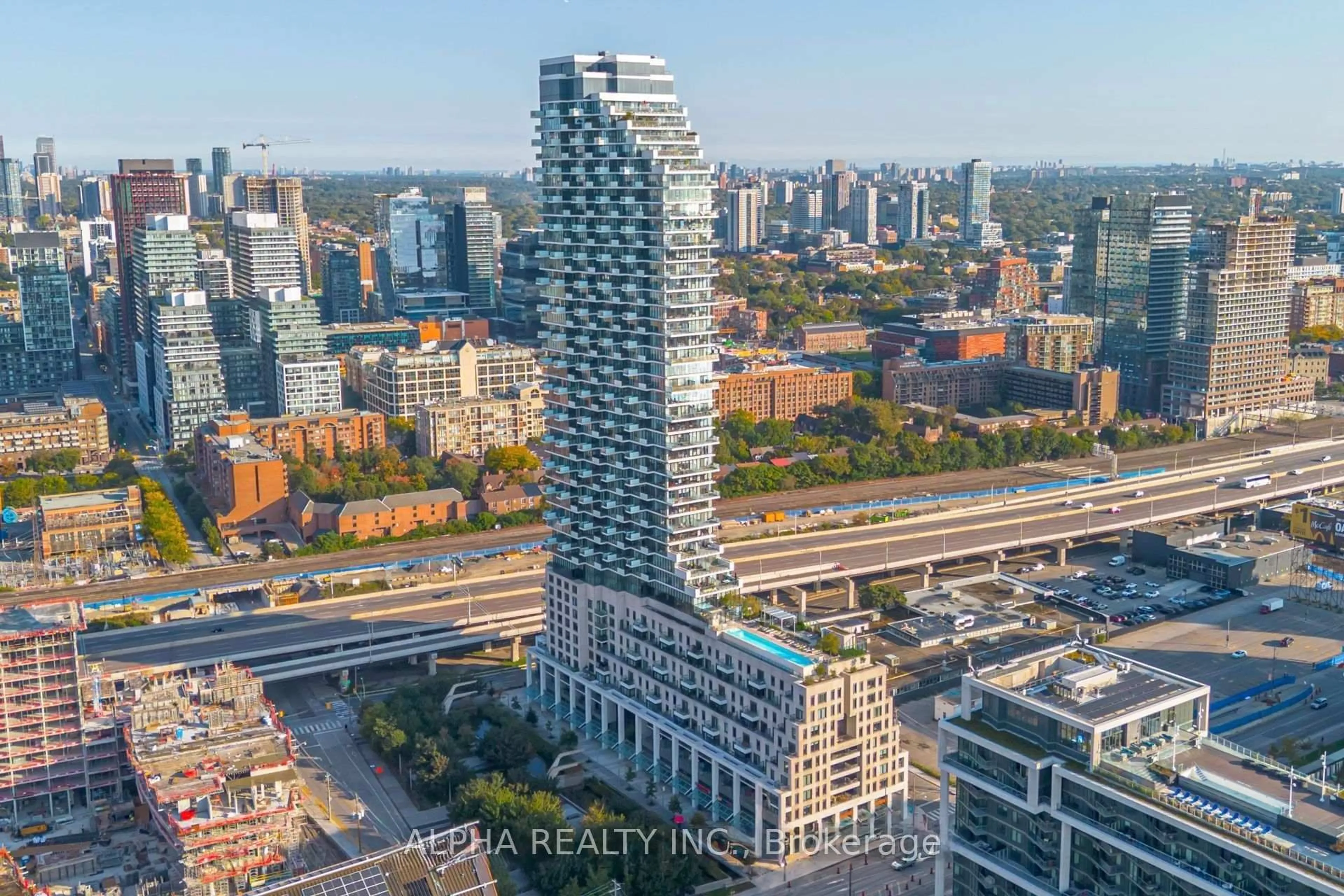 A pic from outside/outdoor area/front of a property/back of a property/a pic from drone, city buildings view from balcony for 12 Bonnycastle St #707, Toronto Ontario M5A 0C8