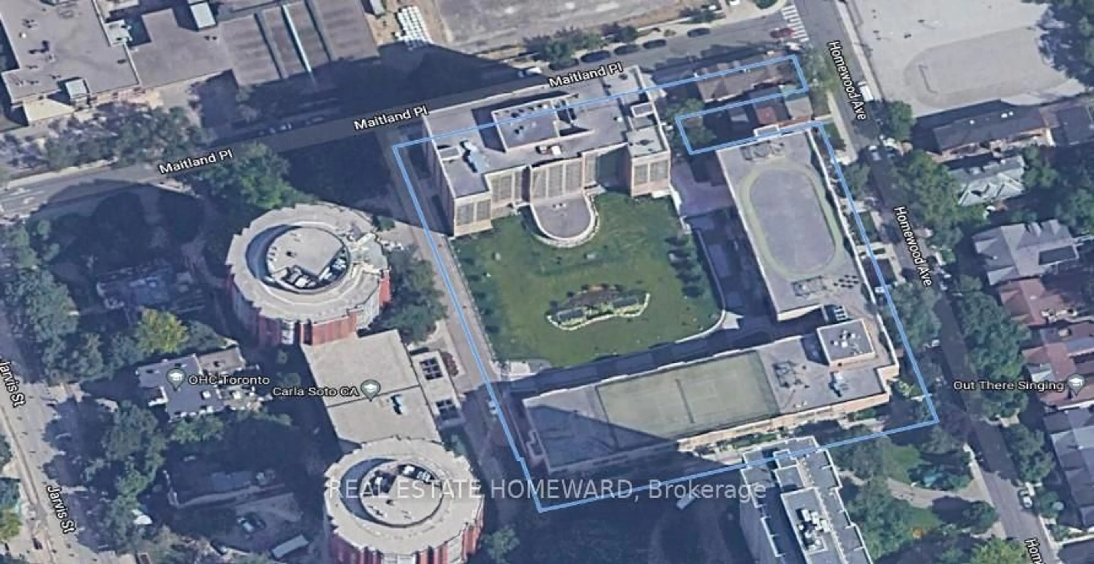 A pic from outside/outdoor area/front of a property/back of a property/a pic from drone, street for 15 Maitland Pl ##1210, Toronto Ontario M4Y 2X3