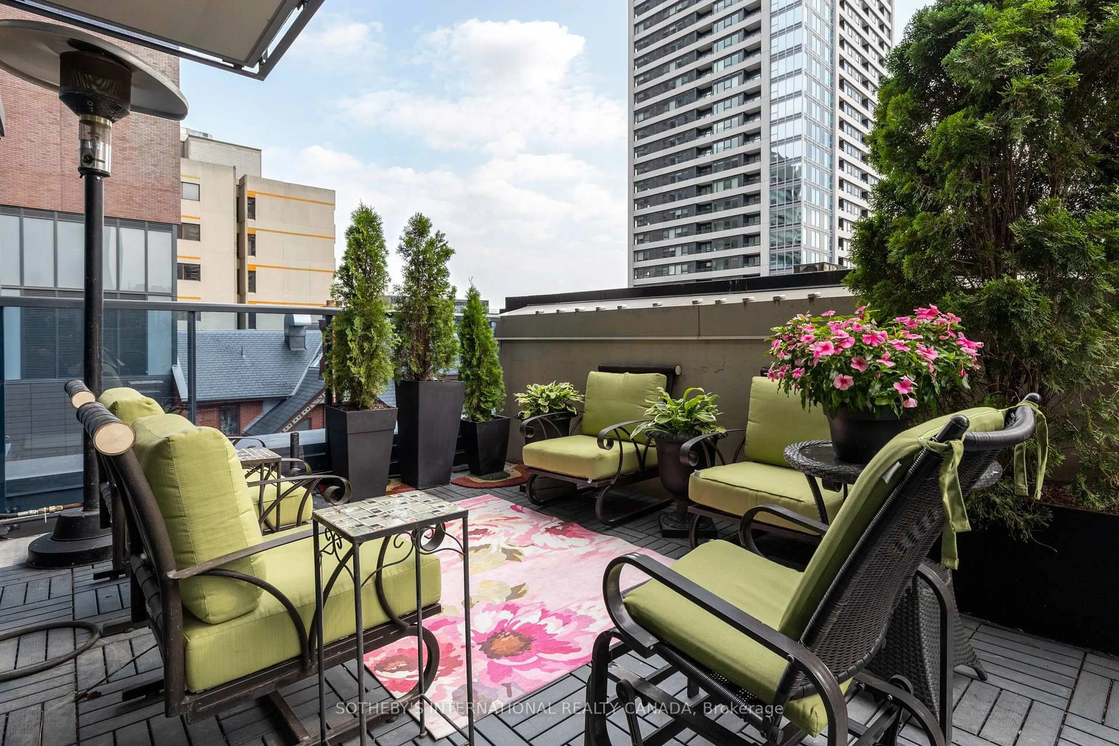 Patio, city buildings view from balcony for 28 Linden St #402, Toronto Ontario M4Y 0A4