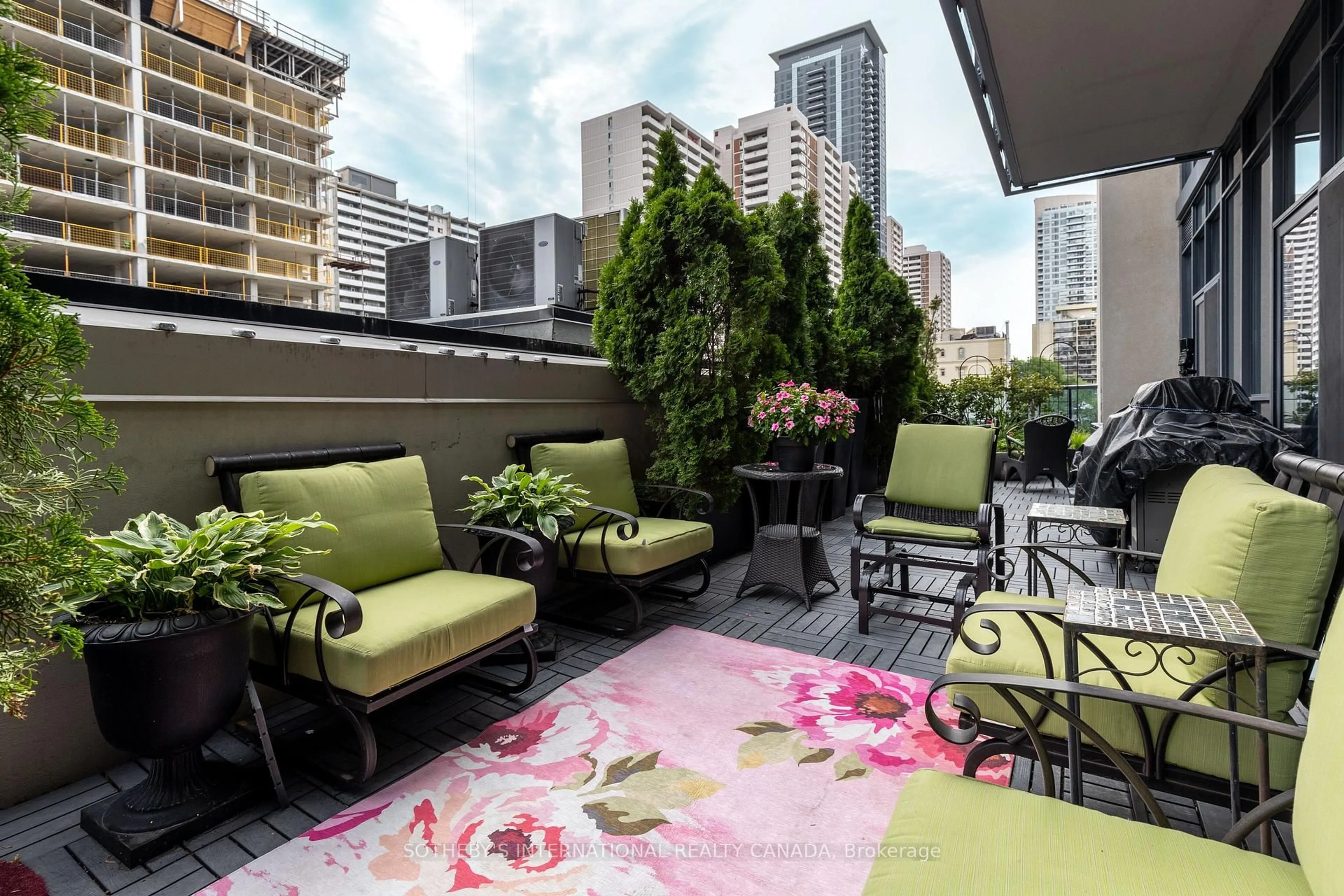 Patio, city buildings view from balcony for 28 Linden St #402, Toronto Ontario M4Y 0A4