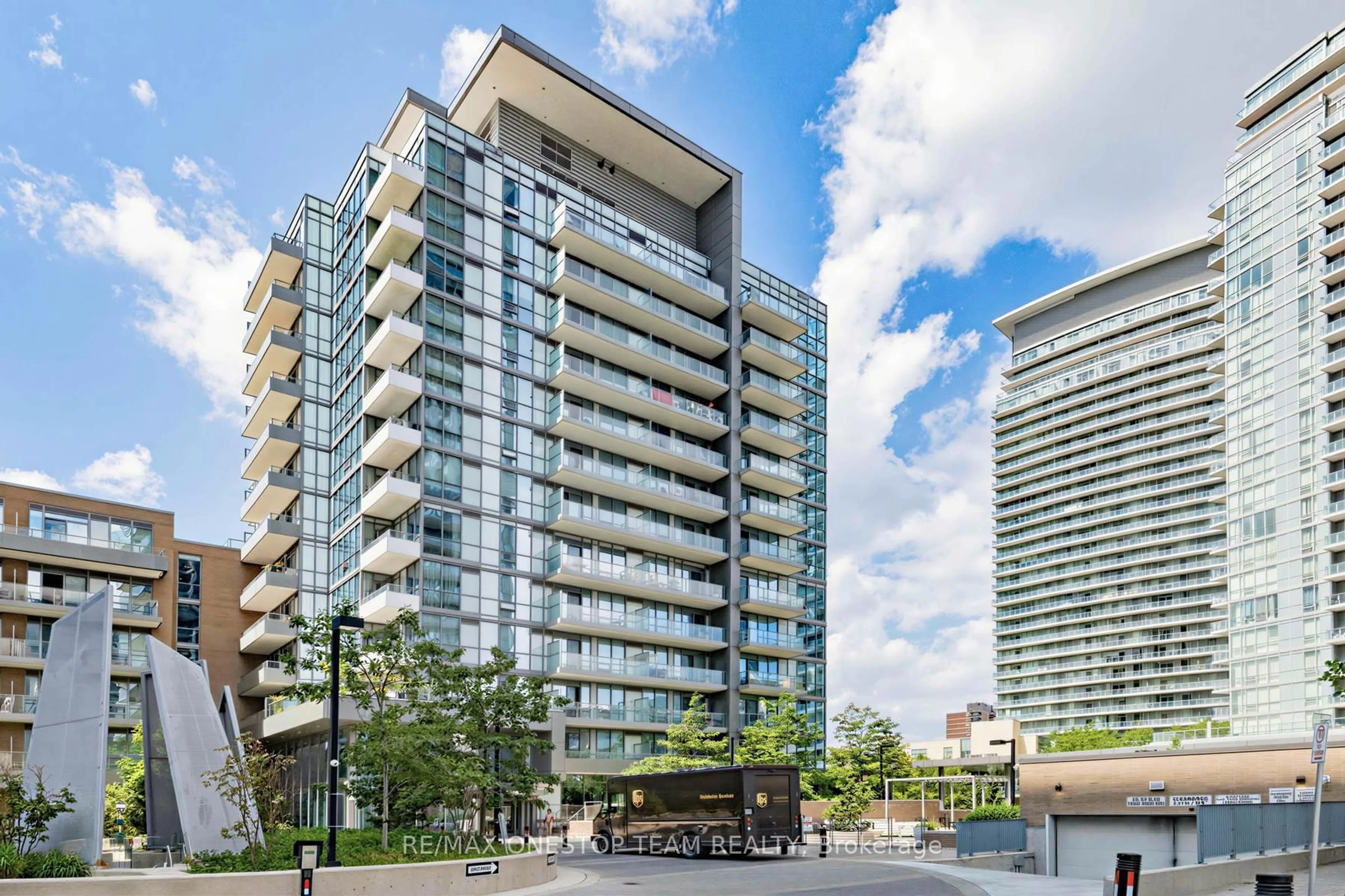 Patio, city buildings view from balcony for 52 Forest Manor Rd #707, Toronto Ontario M2J 1M6