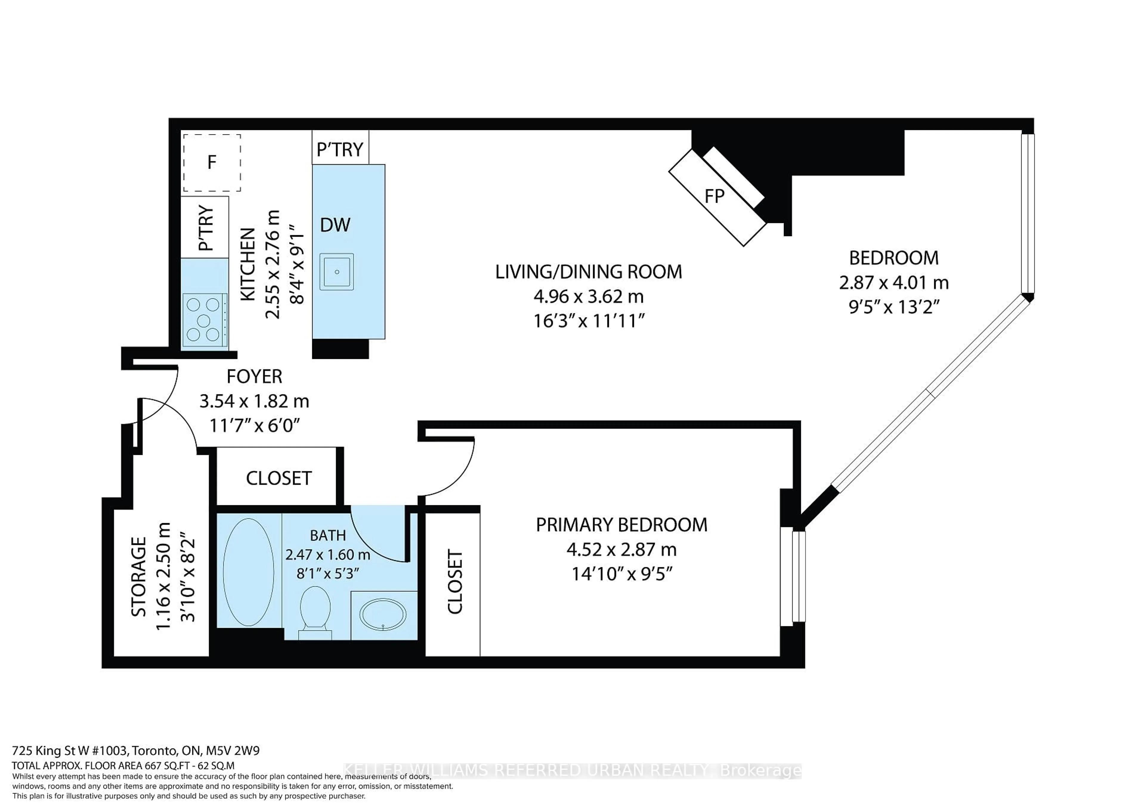 Floor plan for 725 King St #1003, Toronto Ontario M5V 2W9
