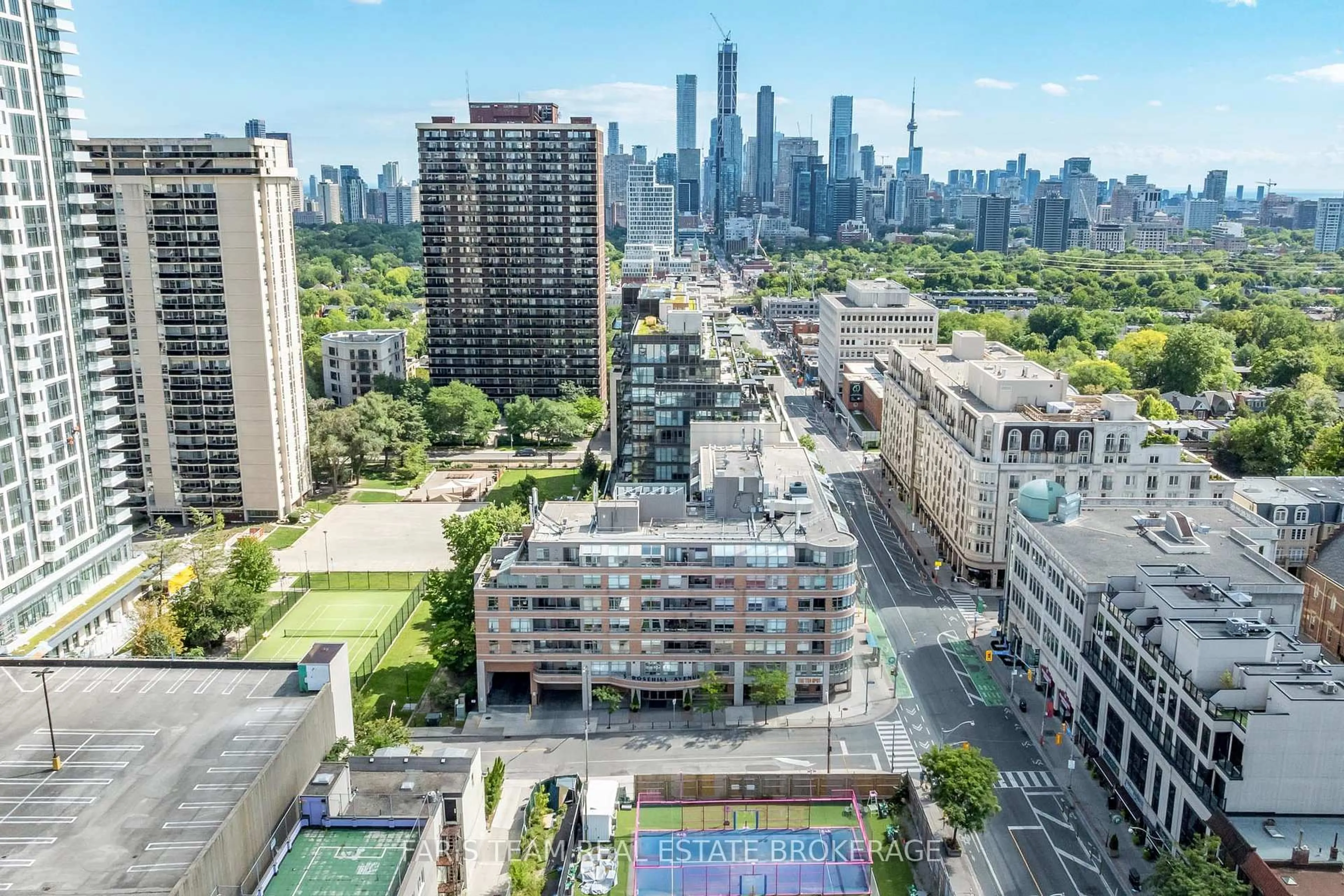 A pic from outside/outdoor area/front of a property/back of a property/a pic from drone, city buildings view from balcony for 5 Rosehill Ave #703, Toronto Ontario M4T 3A6