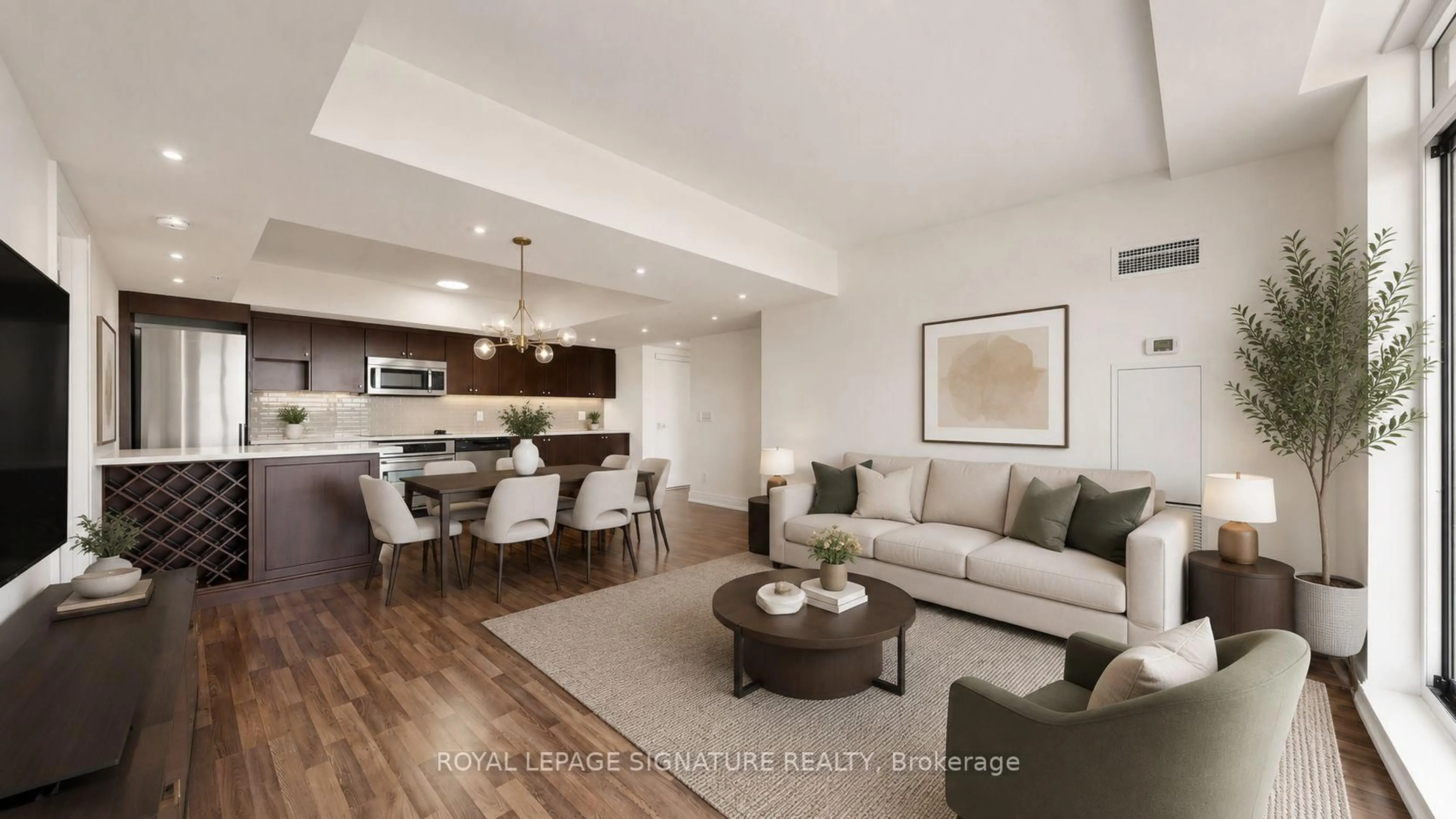 Living room with furniture, wood/laminate floor for 555 Wilson Ave #1303, Toronto Ontario M3H 1V2