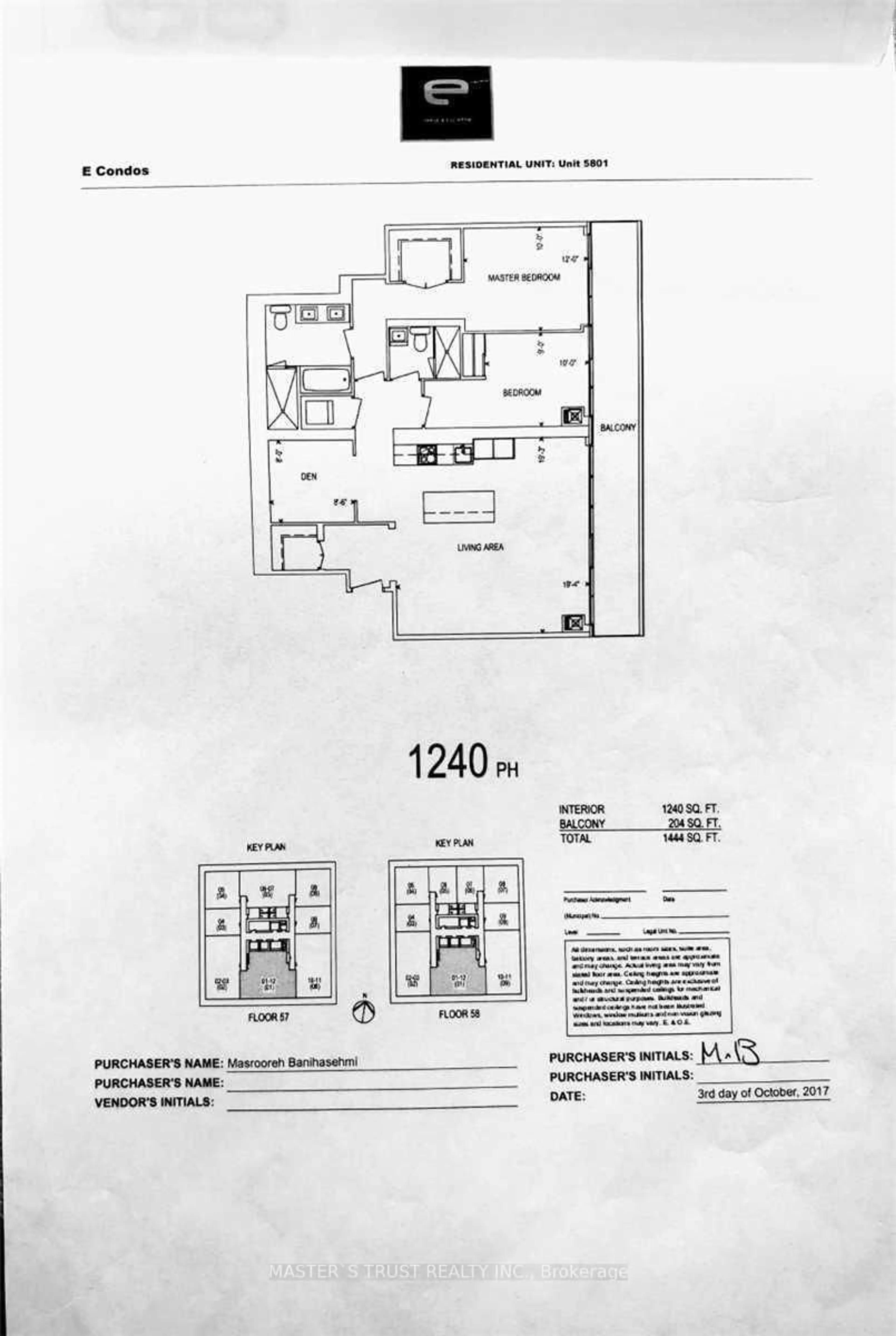 Floor plan for 8 Eglinton Ave #Ph 5801, Toronto Ontario M4P 0C1