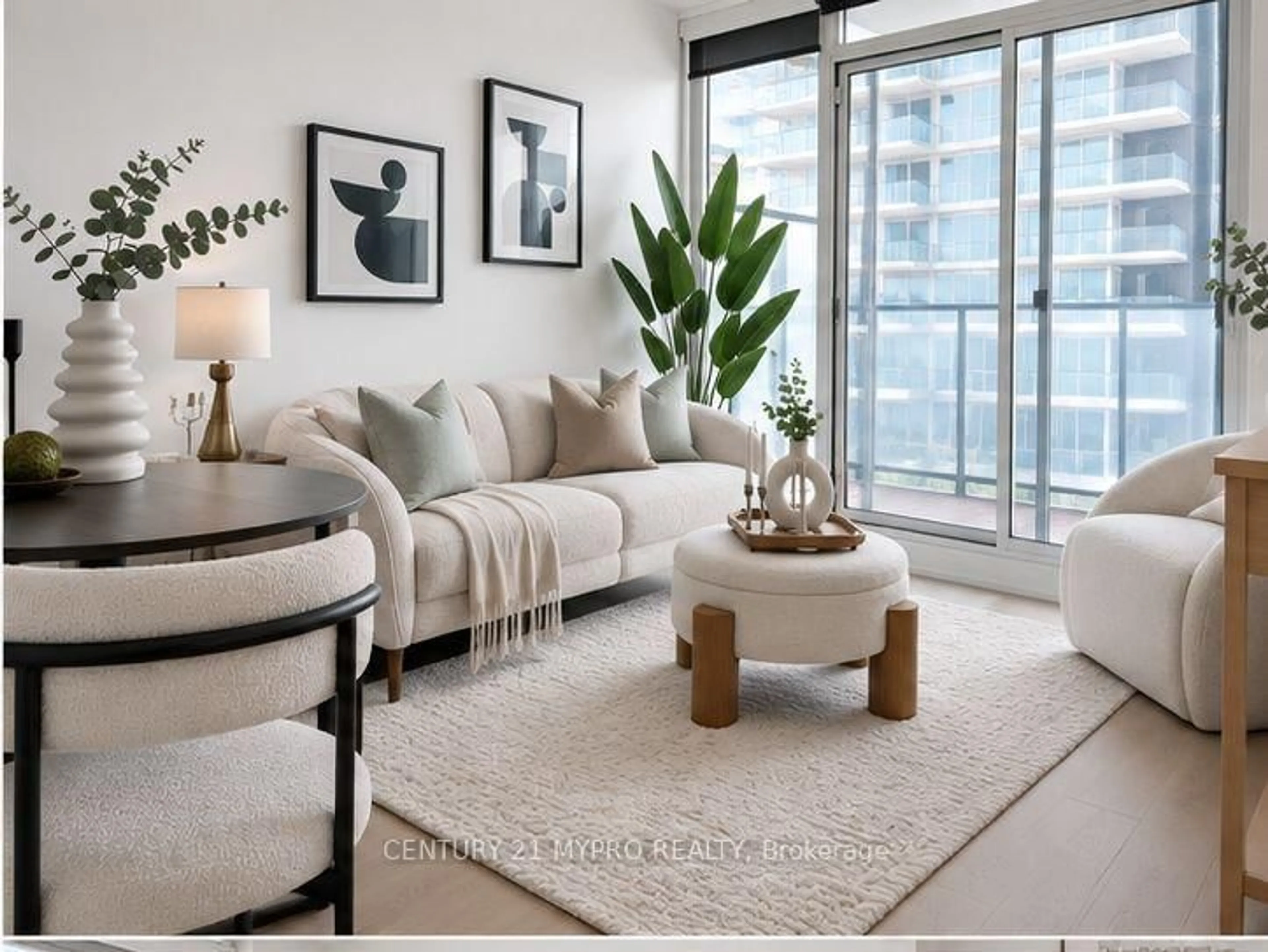 Living room with furniture, carpet floor for 95 Mcmahon Dr #506, Toronto Ontario M2K 0H2