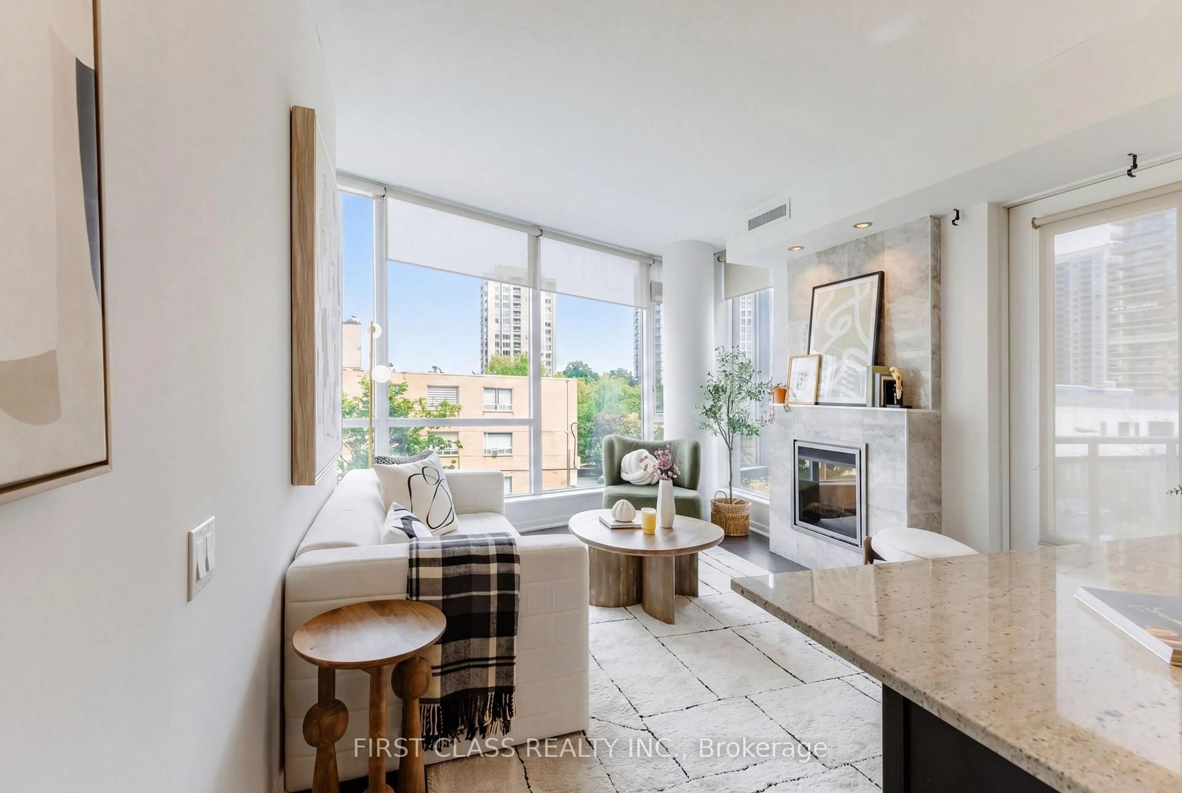 Living room with furniture, ceramic/tile floor for 30 Canterbury Pl #305, Toronto Ontario M2N 0B9