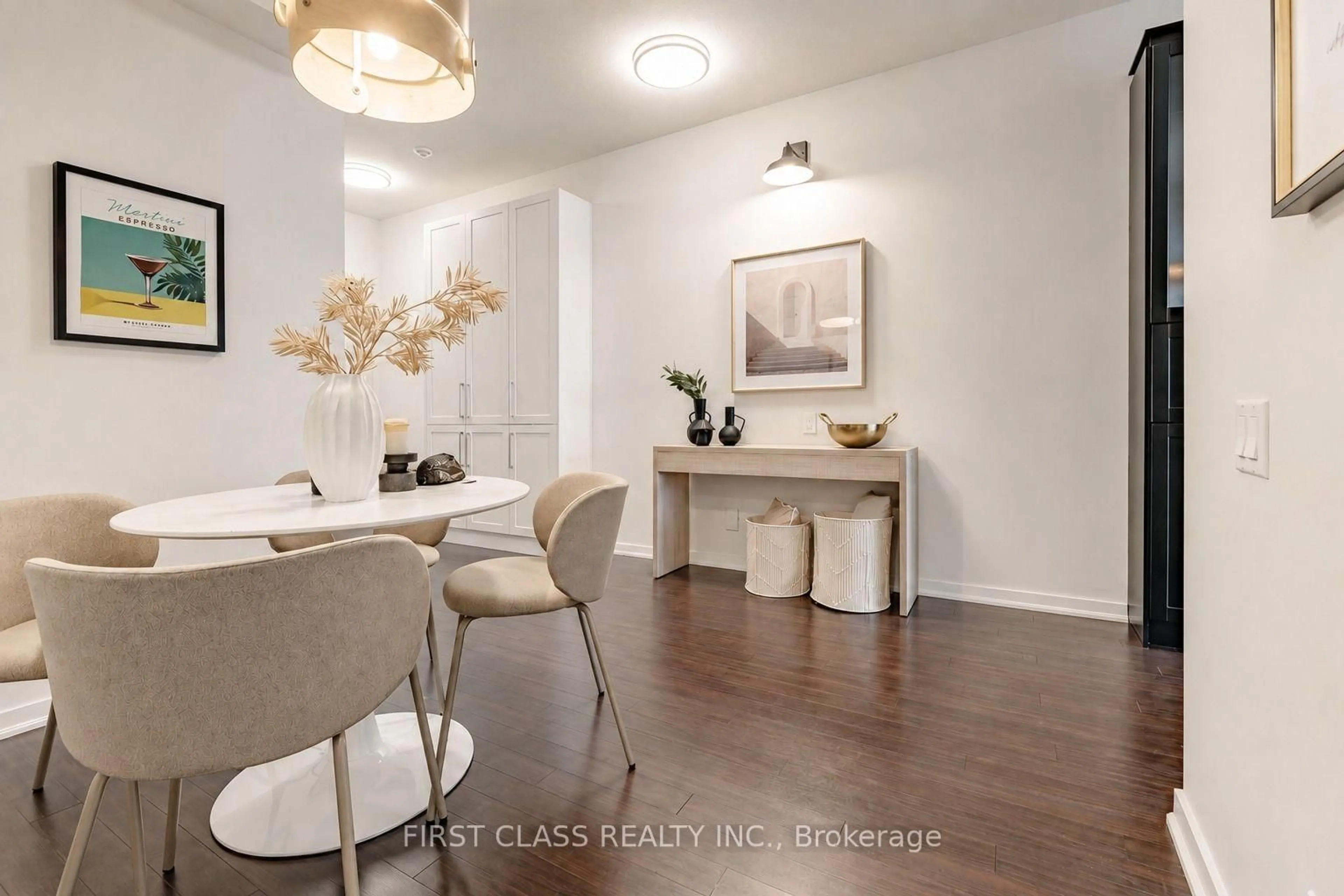 Dining room, wood/laminate floor for 30 Canterbury Pl #305, Toronto Ontario M2N 0B9