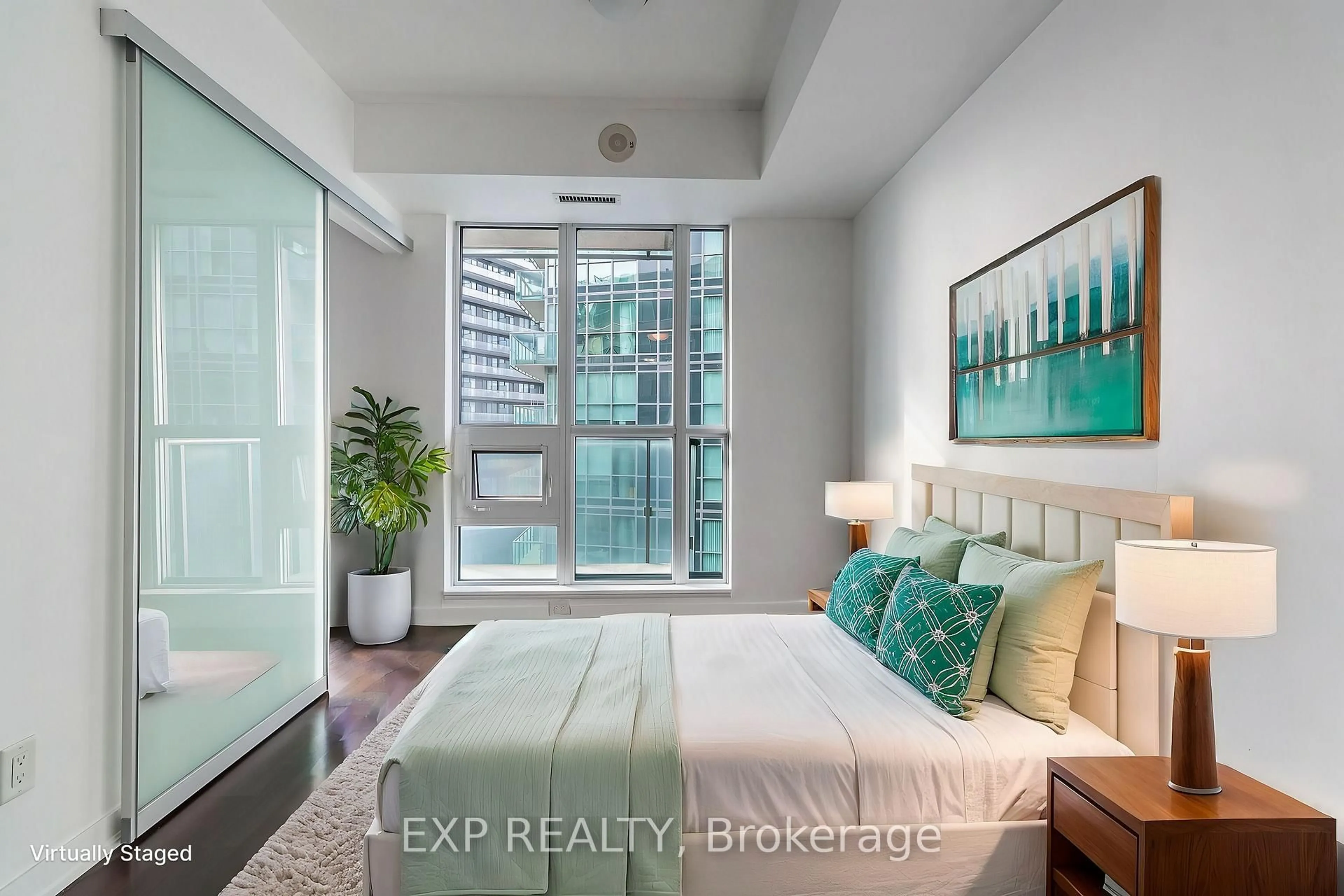 Bedroom with bed, unknown for 69 Lynn Williams St #1410, Toronto Ontario M6K 3R7