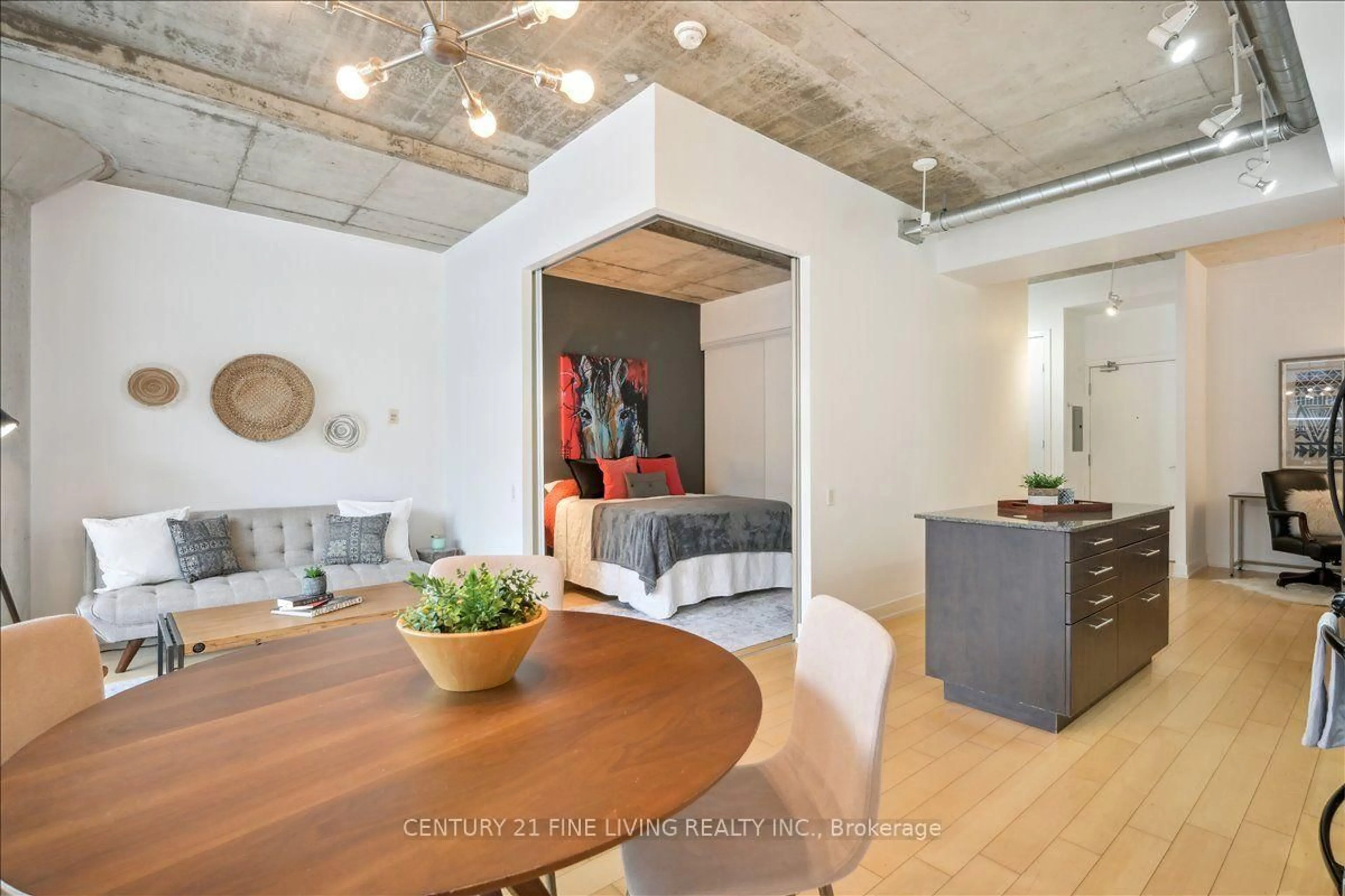 Open concept kitchen, cement floor for 66 Portland St #211, Toronto Ontario M5V 2M6