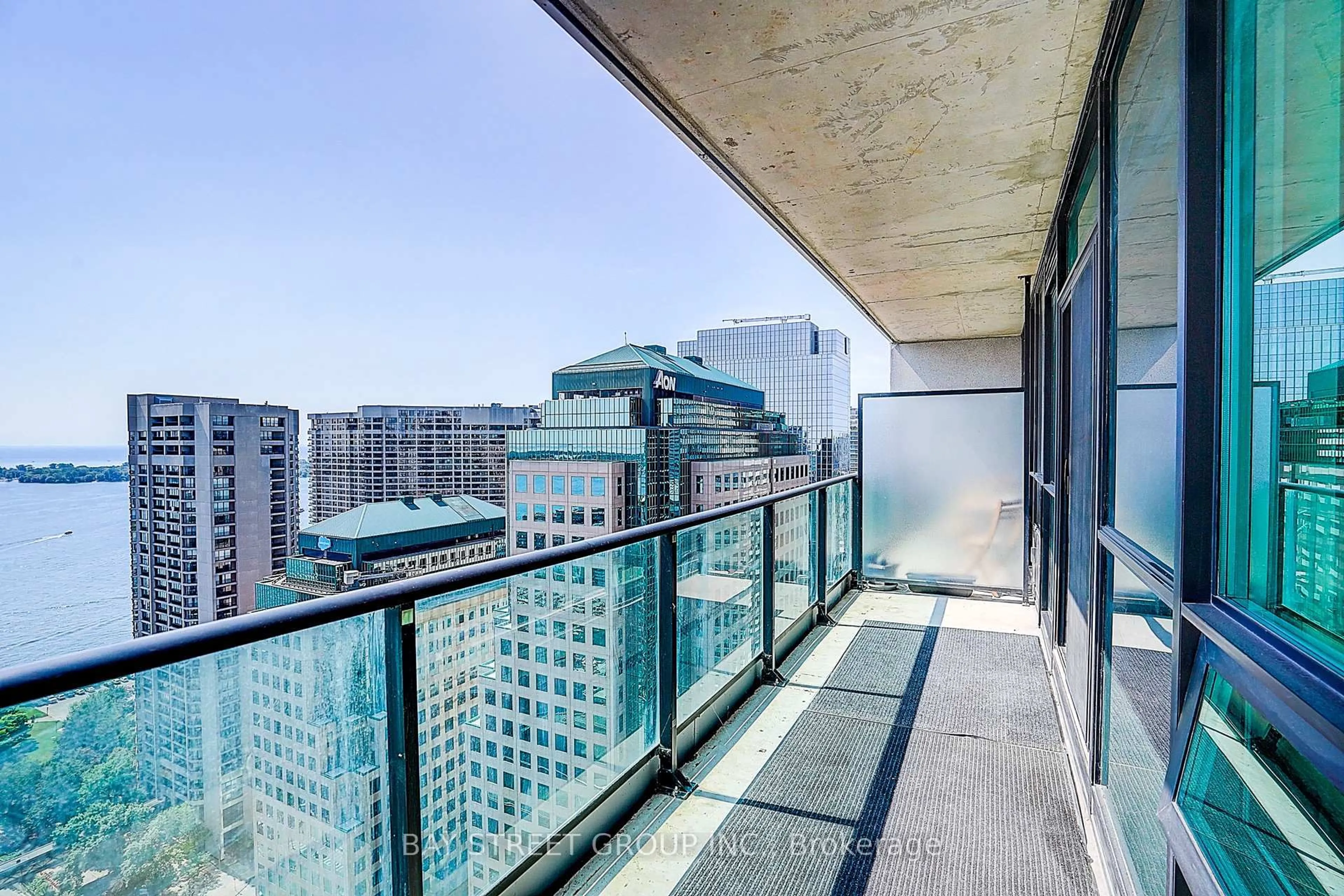 Balcony in the apartment, city buildings view from balcony for 33 Bay St #3310, Toronto Ontario M5J 2Z3