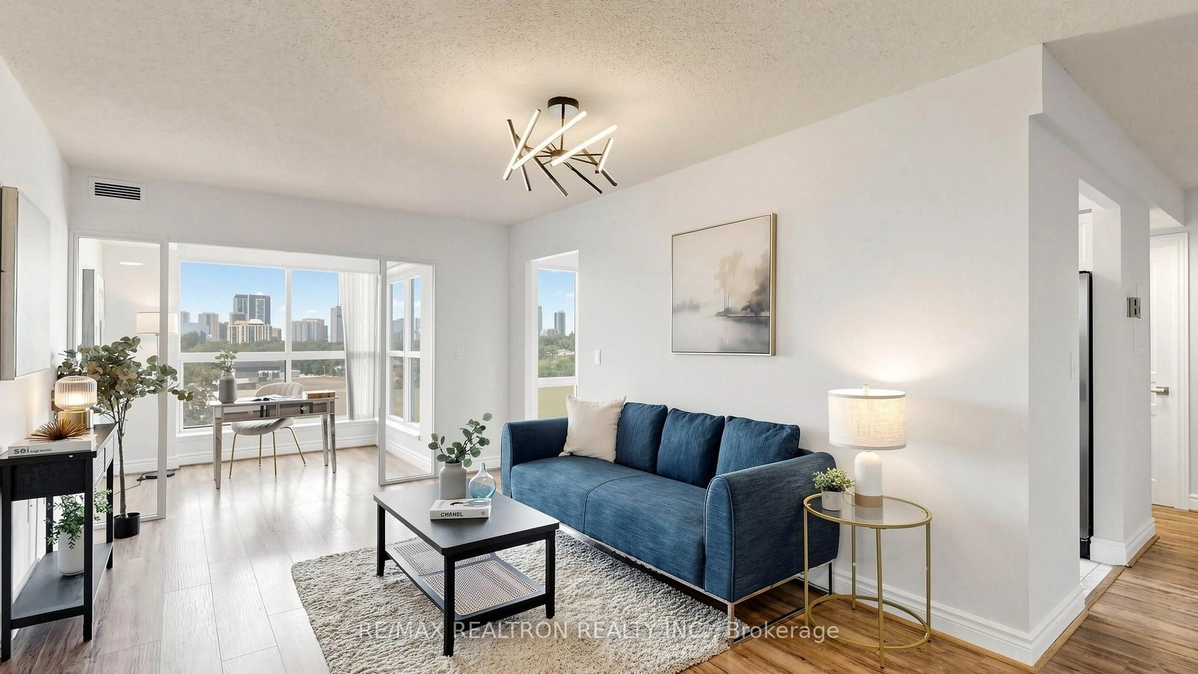 Living room with furniture, wood/laminate floor for 1 Hycrest Ave #608, Toronto Ontario M2N 6V8