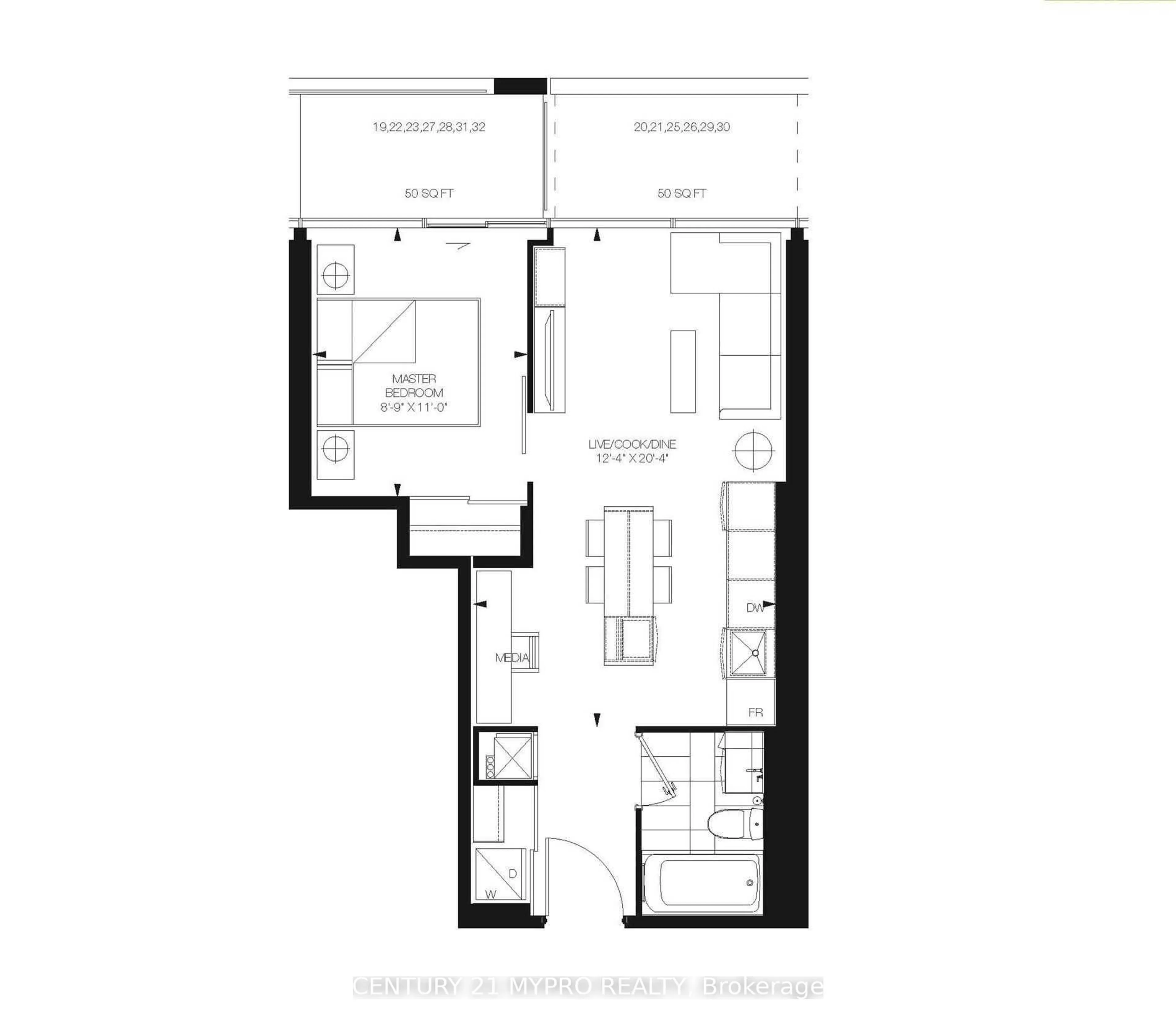 Floor plan for 5 Soudan Ave #1910, Toronto Ontario M4S 0B1