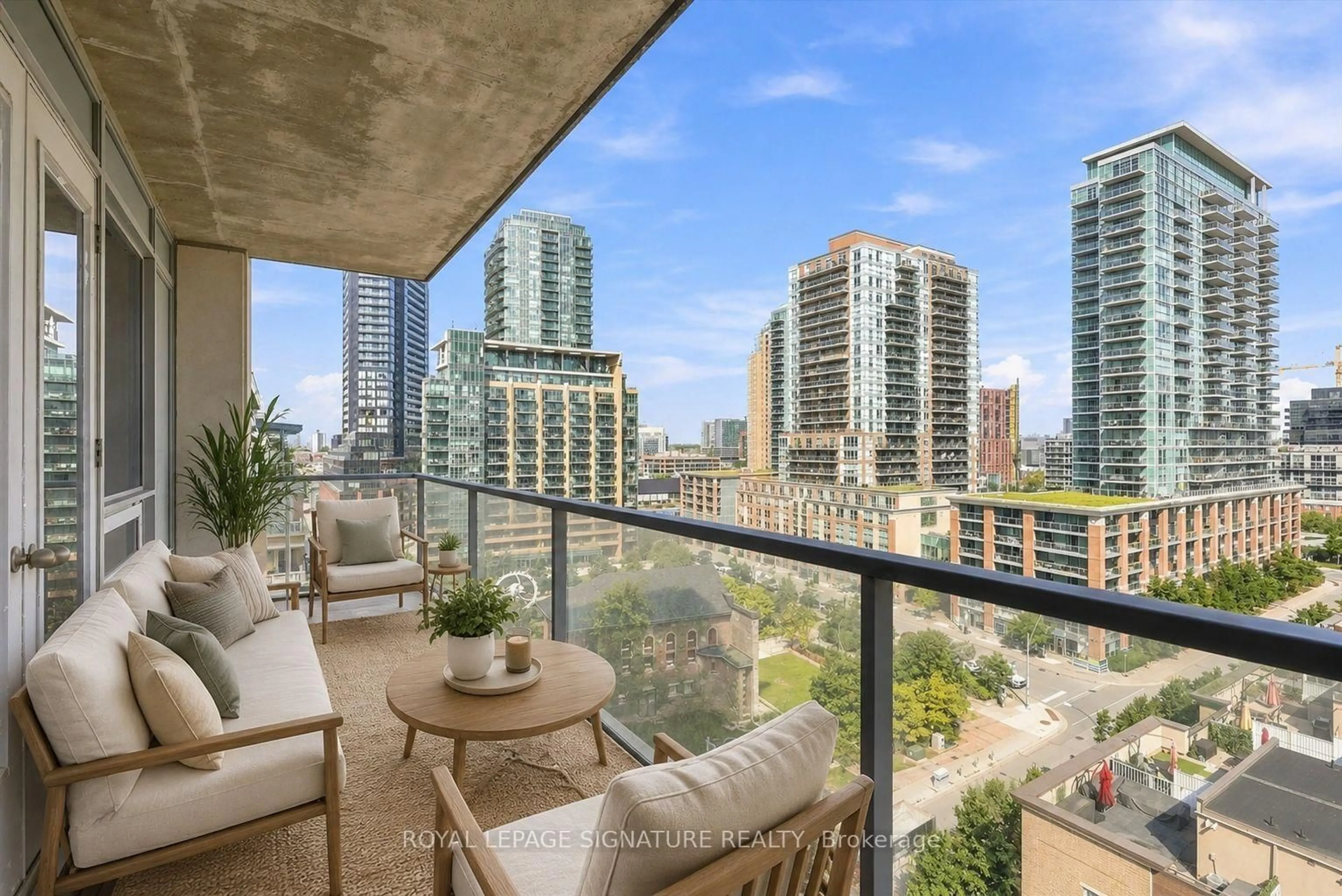 Balcony in the apartment, city buildings view from balcony for 59 East Liberty St #1010, Toronto Ontario M6K 3R1