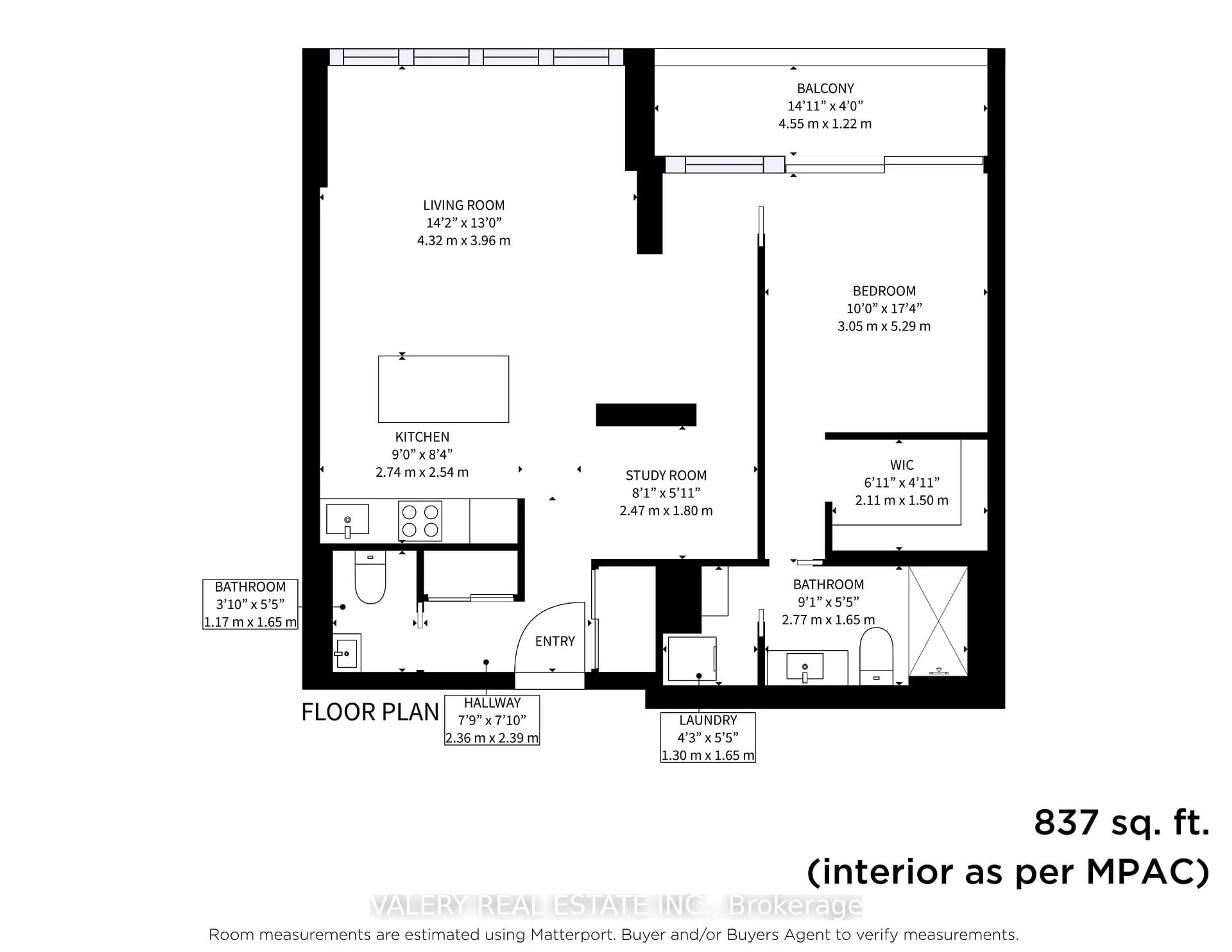 Floor plan for 629 King St #1022, Toronto Ontario M5V 0G9