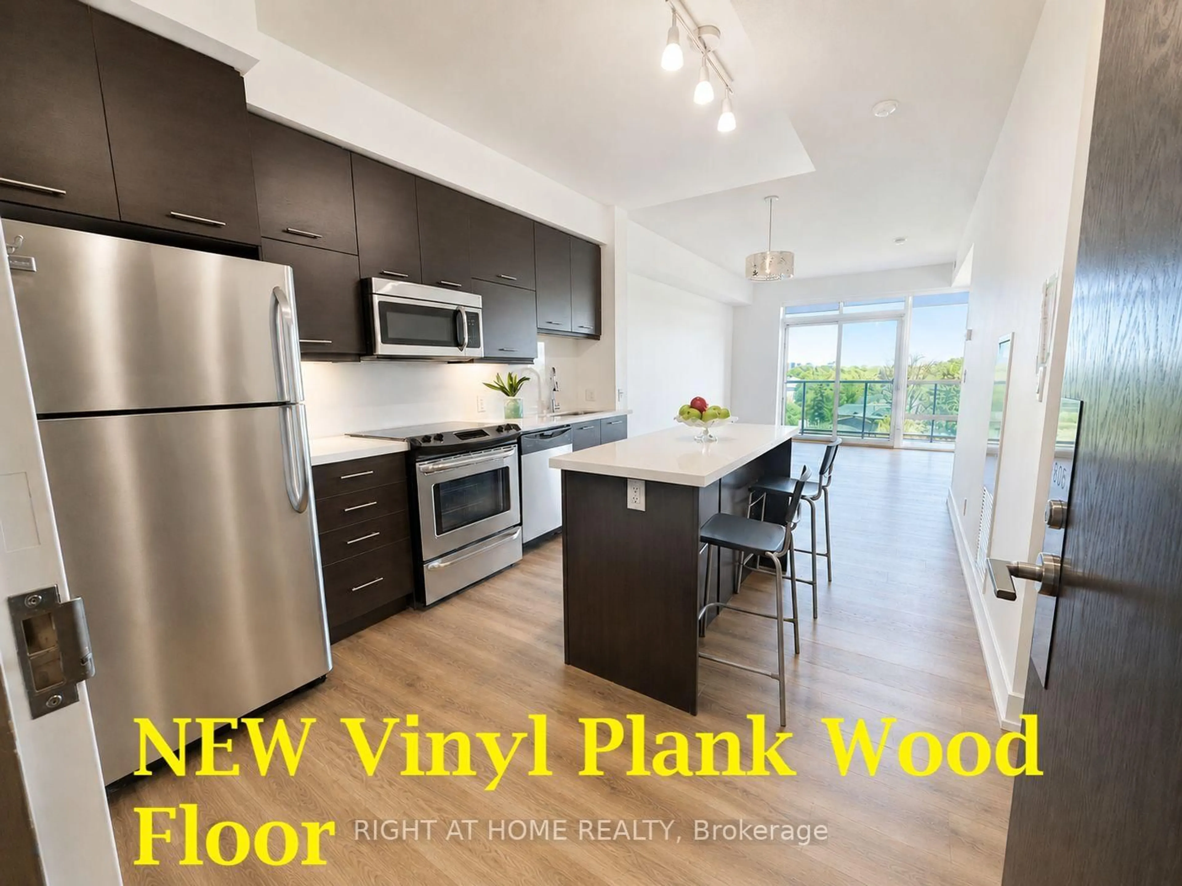 Open concept kitchen, wood/laminate floor for 26 Norton Ave #805, Toronto Ontario M2N 0H6