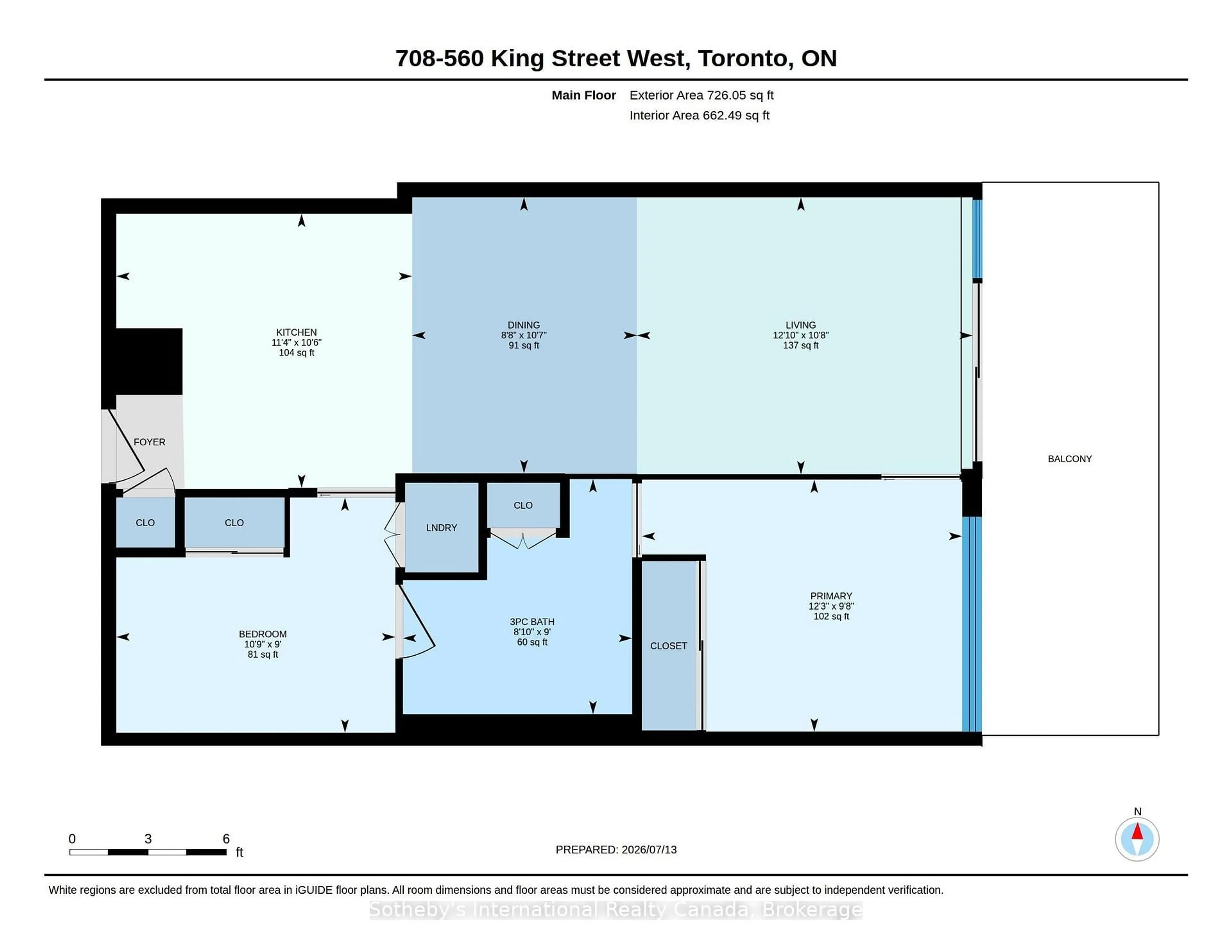 Floor plan for 560 King St #708, Toronto Ontario M5V 1M3