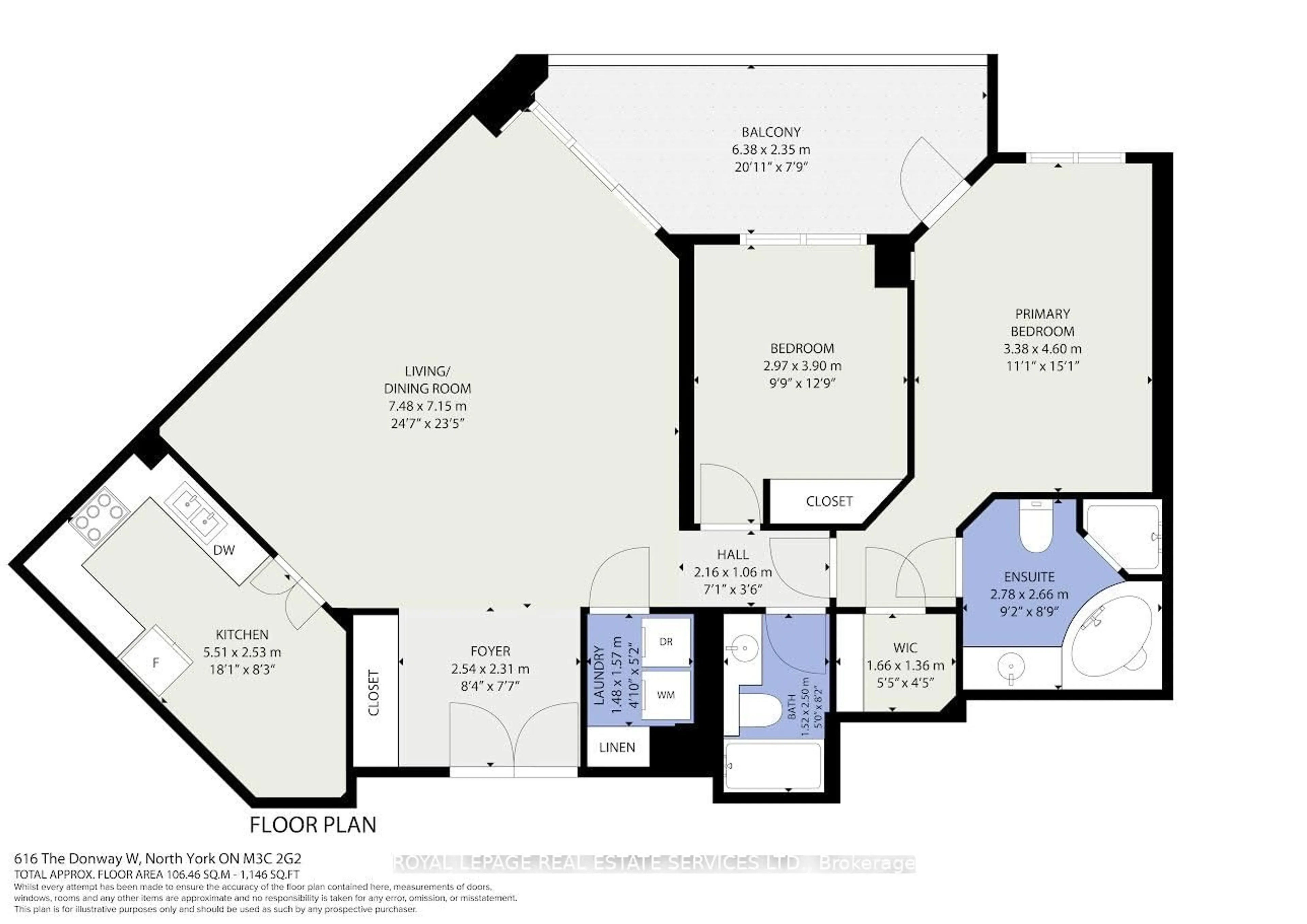 Floor plan for 215 The Donway #616, Toronto Ontario M3B 3P5