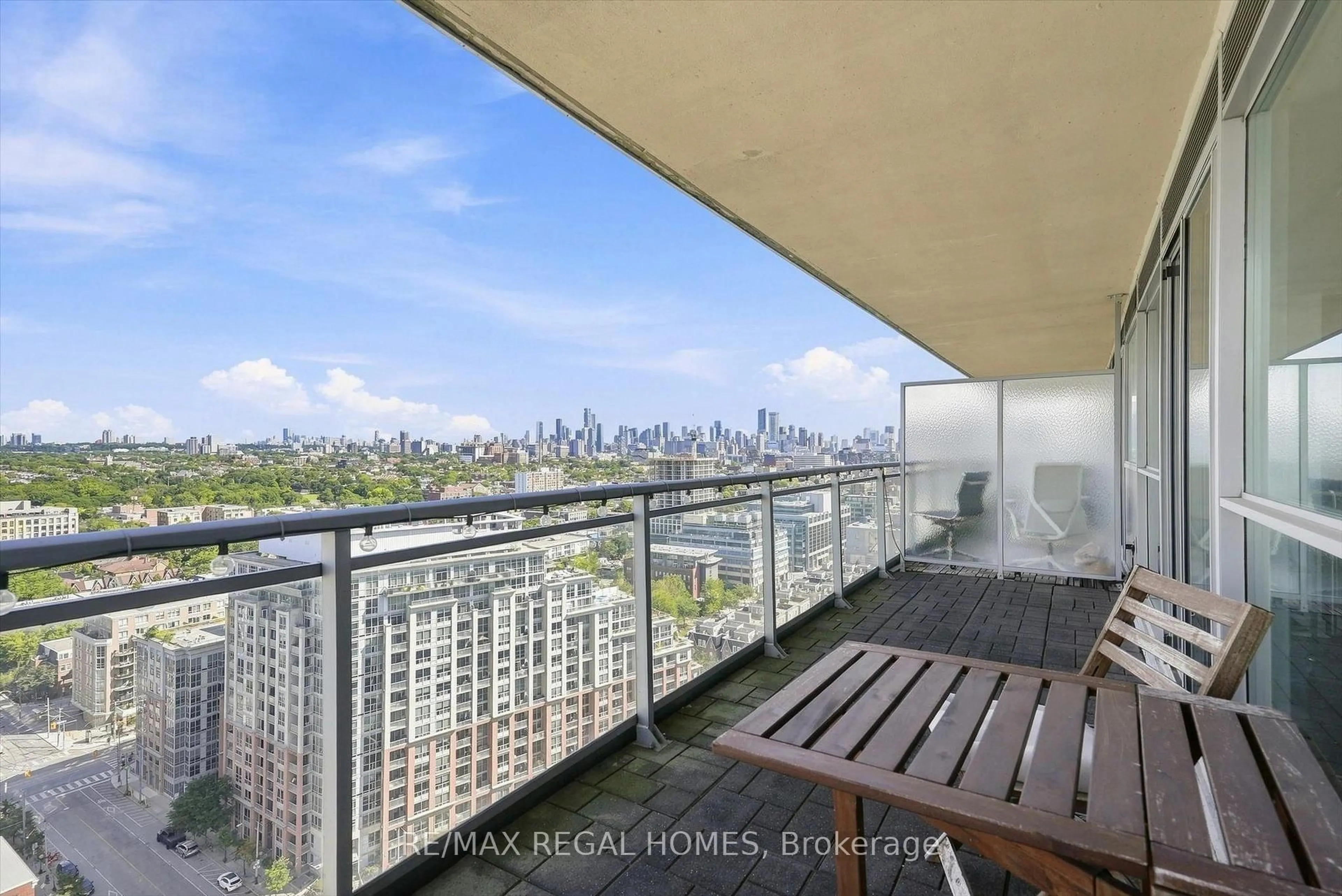 Balcony in the apartment, city buildings view from balcony for 80 Western Battery Rd #2304, Toronto Ontario M6K 3S1