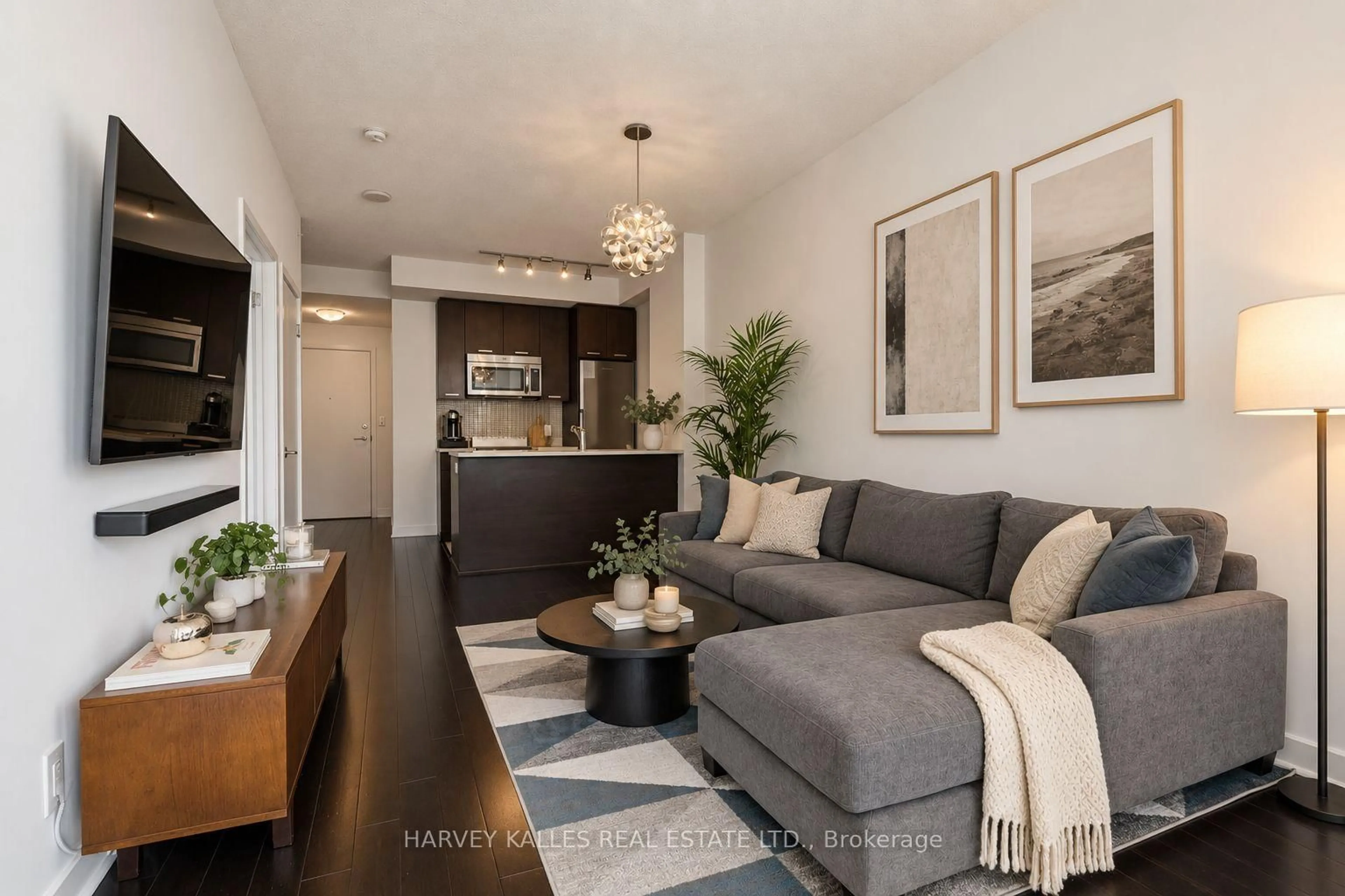 Living room with furniture, wood/laminate floor for 295 Adelaide St #4208, Toronto Ontario M5V 0L4
