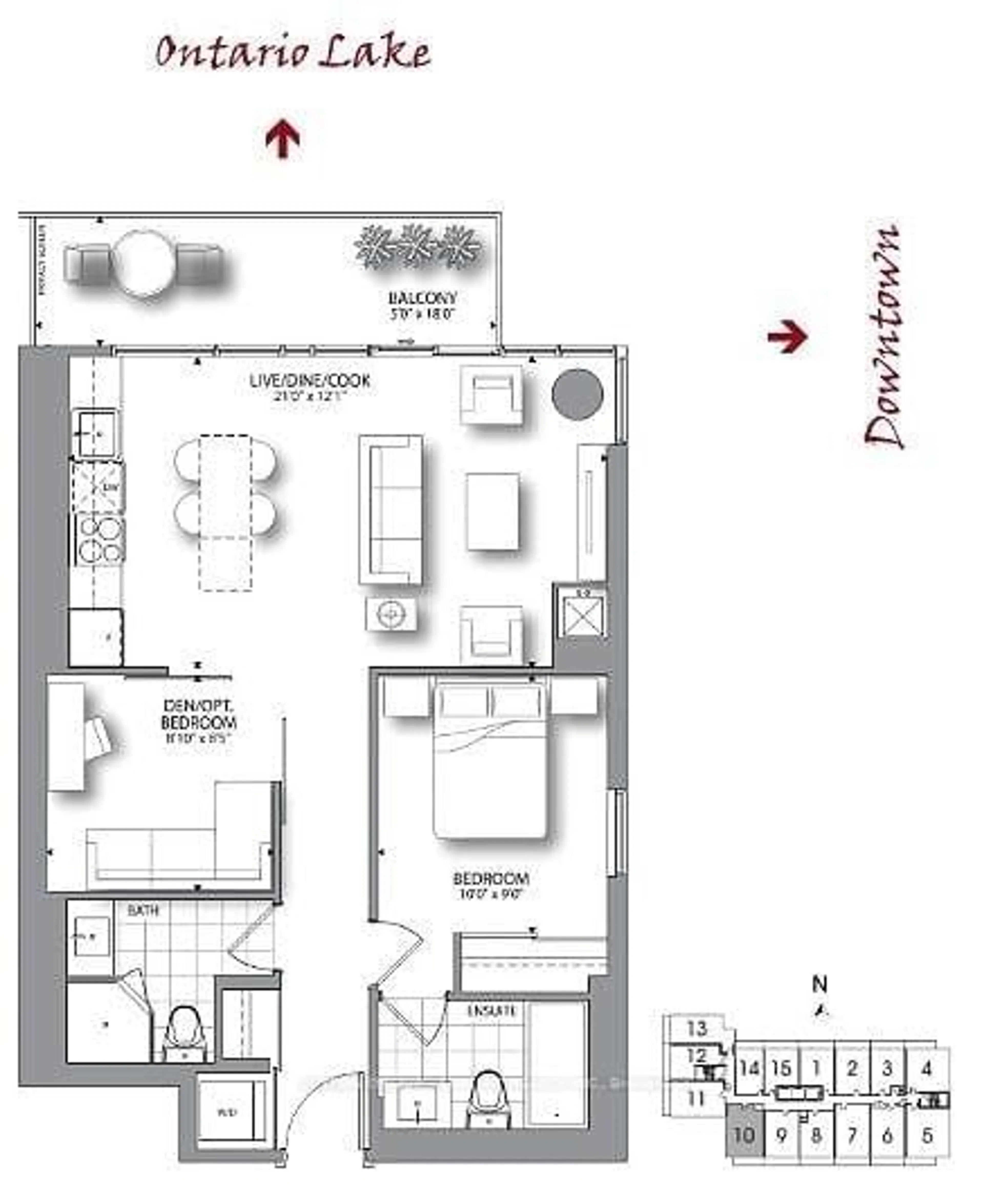 Floor plan for 105 George St #1510, Toronto Ontario M5A 0L4